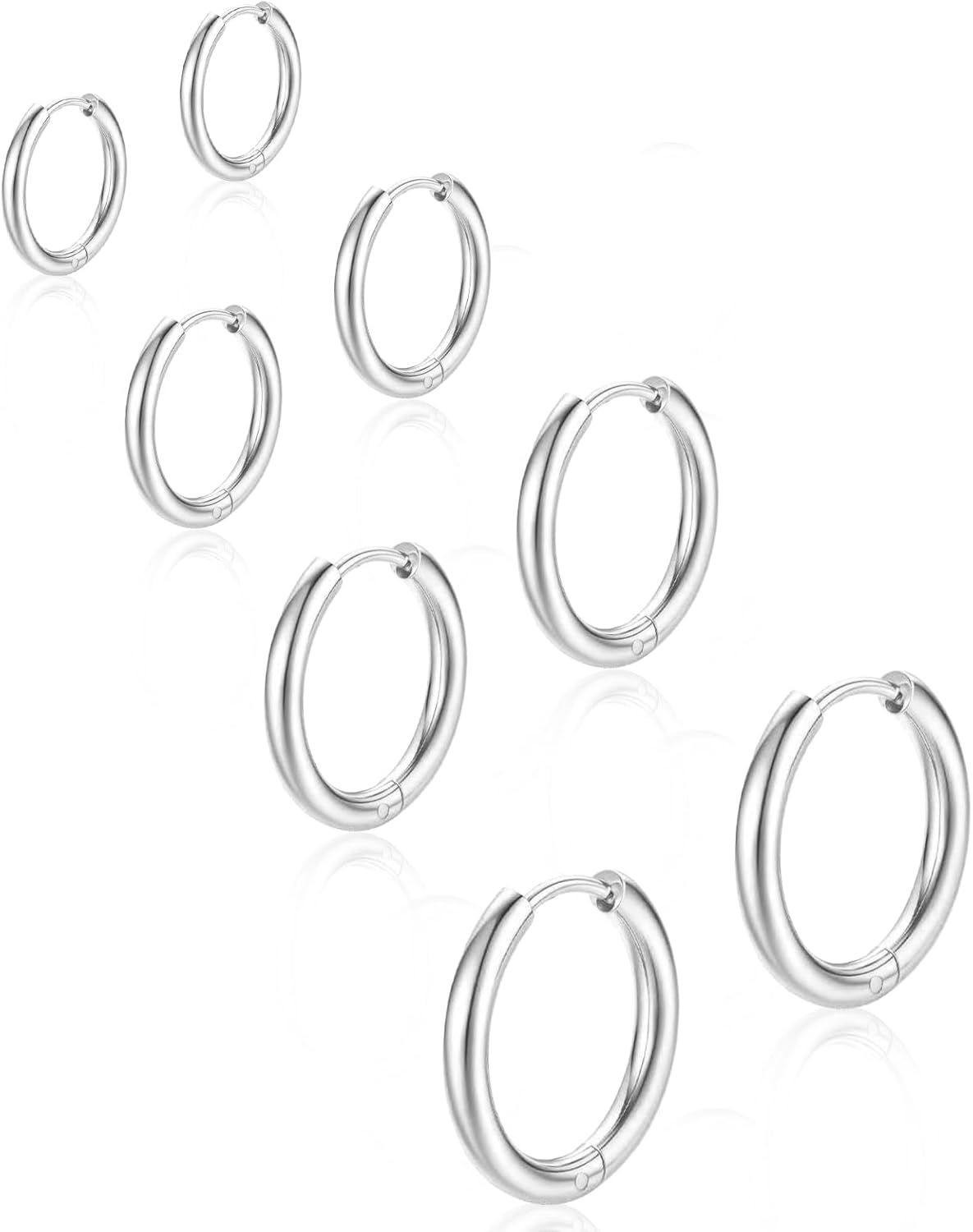 4 Pairs 316L Surgical Small Gold Silver Huggie Hoop Earrings for Women Men, 14K Gold Plated Stainless Steel Cartilage Tiny Hoops Hypoallergenic Jewelry Sets Multiple Piercing Gift 6/8/10/12 Mm