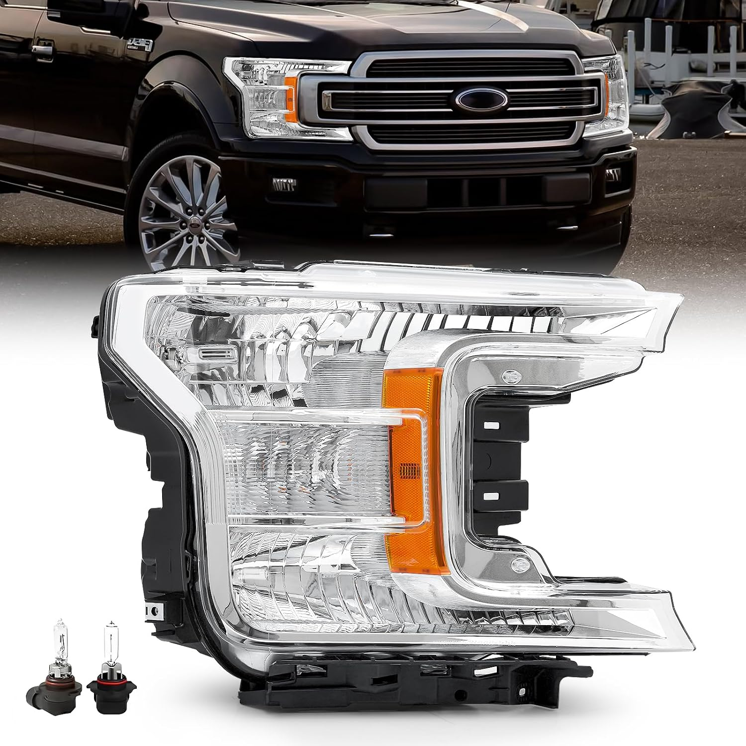 Headlight Compatible with 2018-2020 Ford F-150 (W/Bulbs, Passenger Side (Right))