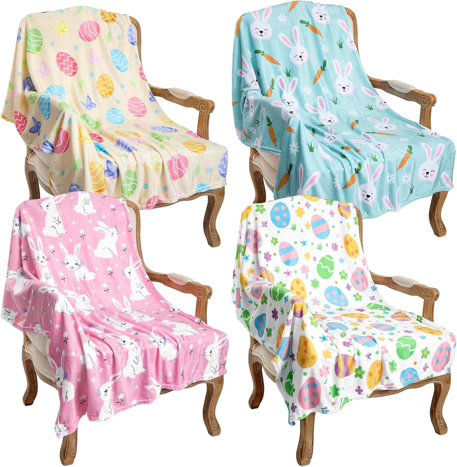Easter-Themed Soft Flannel Throw Blankets - 4 Pack, 40x50 Inch, Cozy Gifts