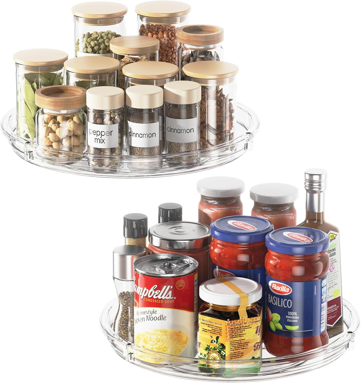 2 Pack Lazy Susan Organizer 9.25 Inch Lazy Susan Turntable for Cabinet, Rotating Spice Organization for Cabinet, Kitchen, Table Top, Countertop, Pantry Fridge Organizers and Storage, Clear