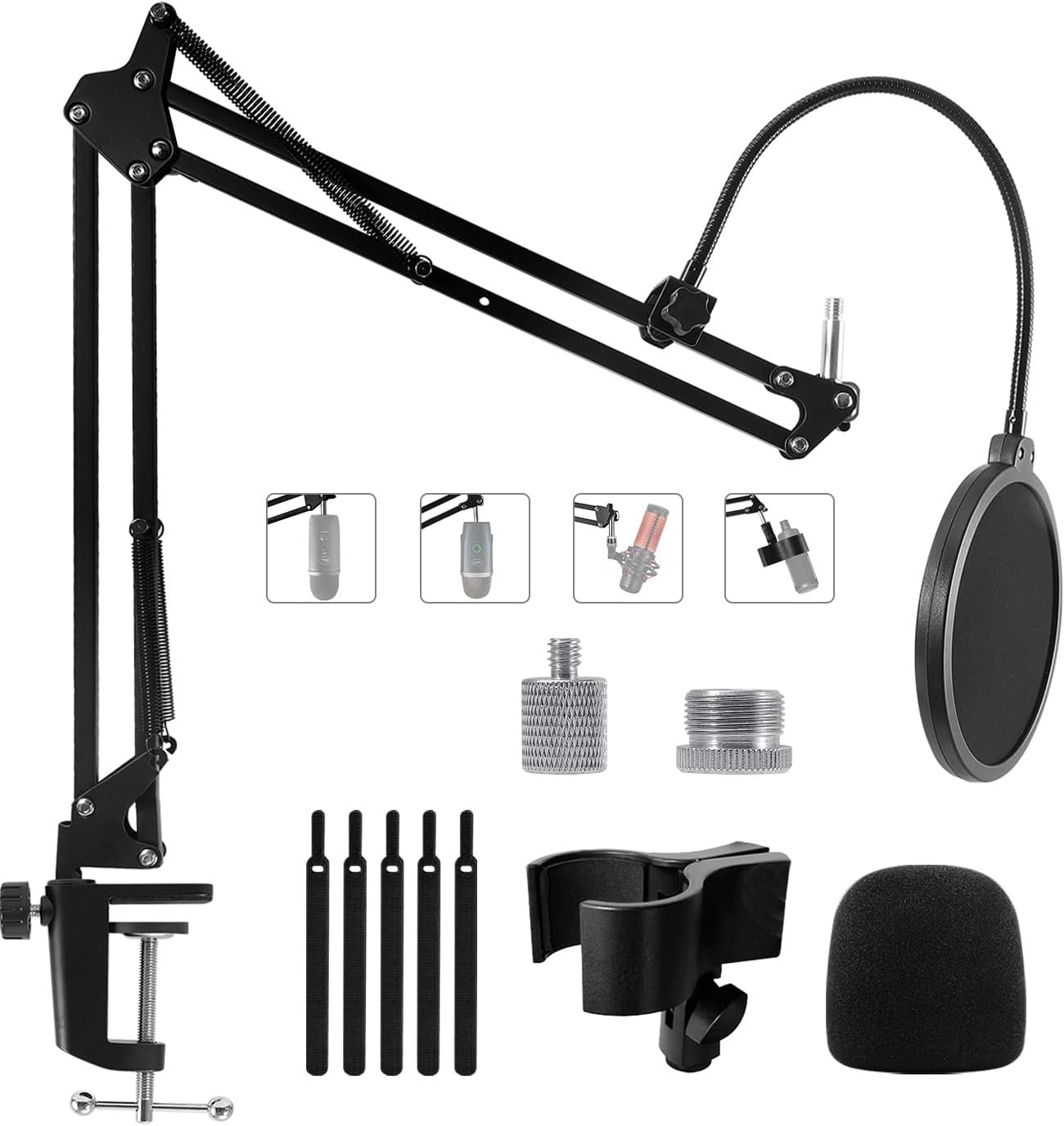 Microphone Stand Boom Arm for Blue Yeti, Nano, SM7B, Fifine K688 K669B, AT2020 and Other Mic, Adjustable Suspension Desk Mic Stand with 3/8