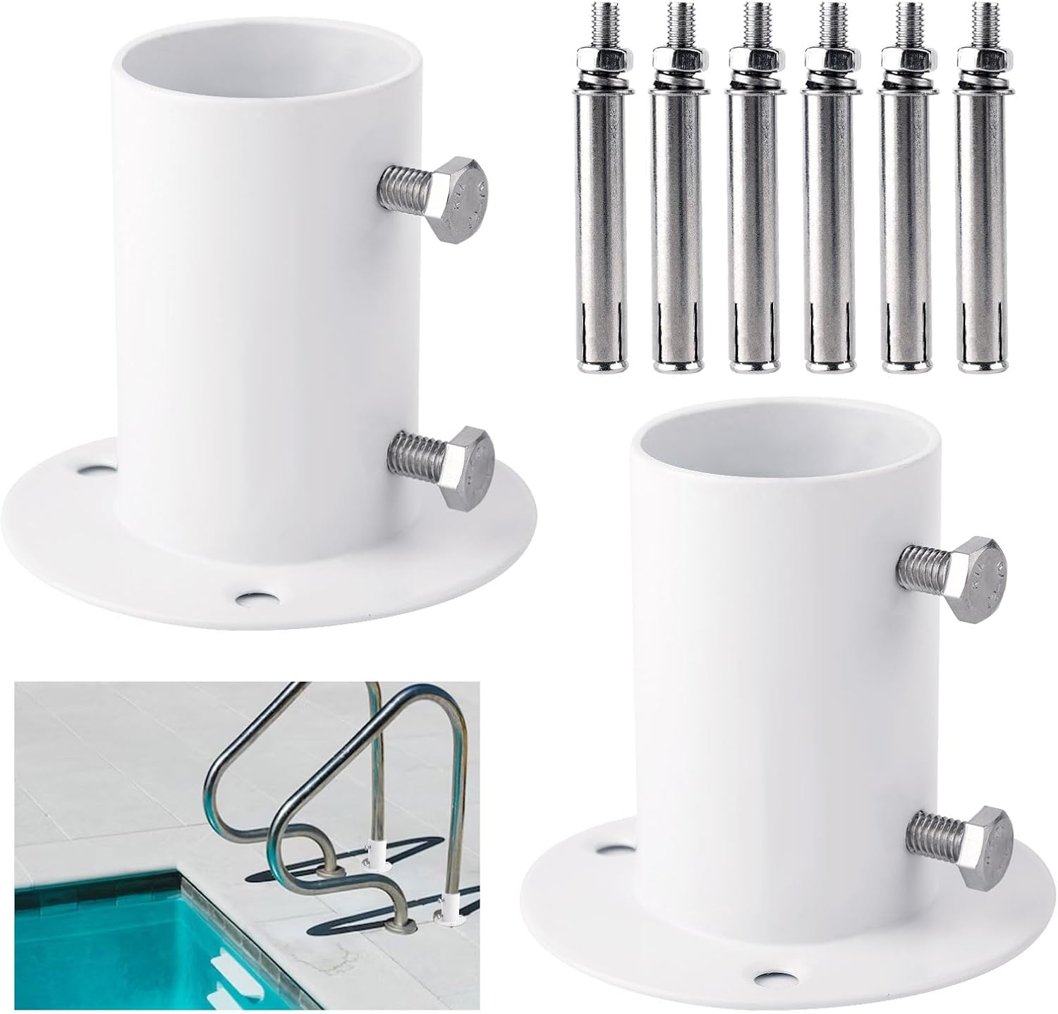 2Pcs Pool Deck Flanges, Stainless Steel Pool Ladder Flanges Pool Stair Deck Flanges Rod Flange Deck Anchor Flange Pool Handrail Flange for above Ground Pool Ladder, 1.5