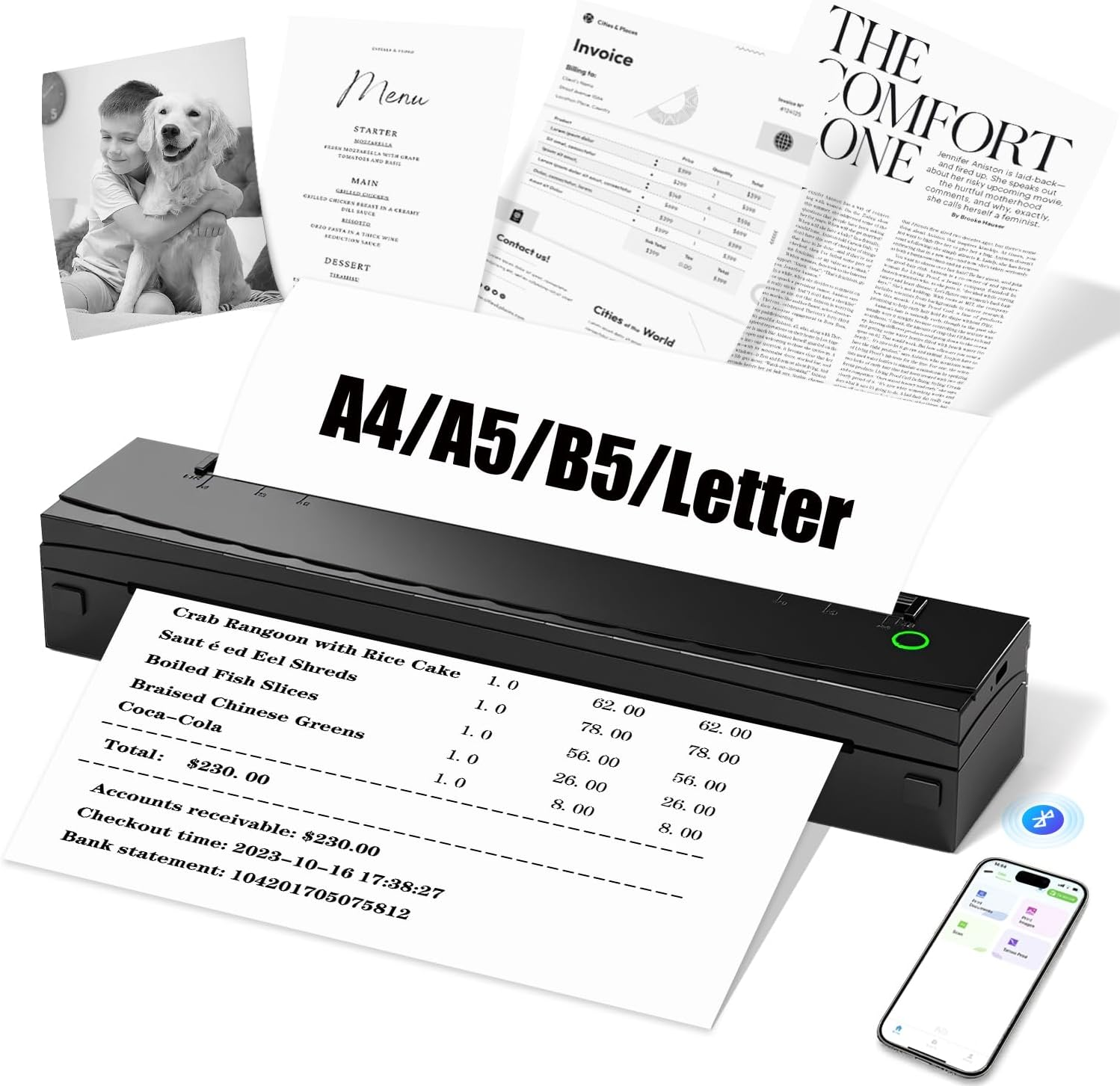 D80 Portable Thermal Printer Wireless Bluetooth Inkless 8.5x11 US Letter A4