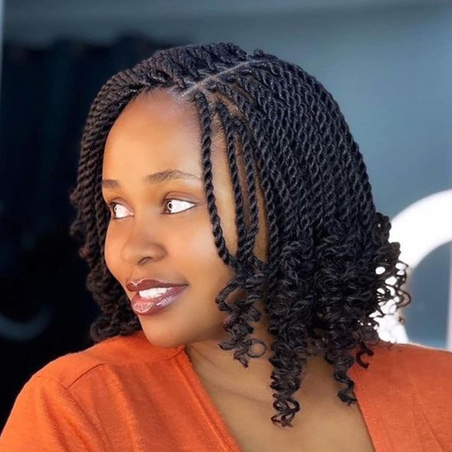 8 Packs Wavy Senegalese Twist Crochet Hair with Curly Ends, 8 Inch Black Pre Looped Short Crochet Braids, Pre Twisted Small Havana Twist, Synthetic Braiding Hair for Women Girl Kids