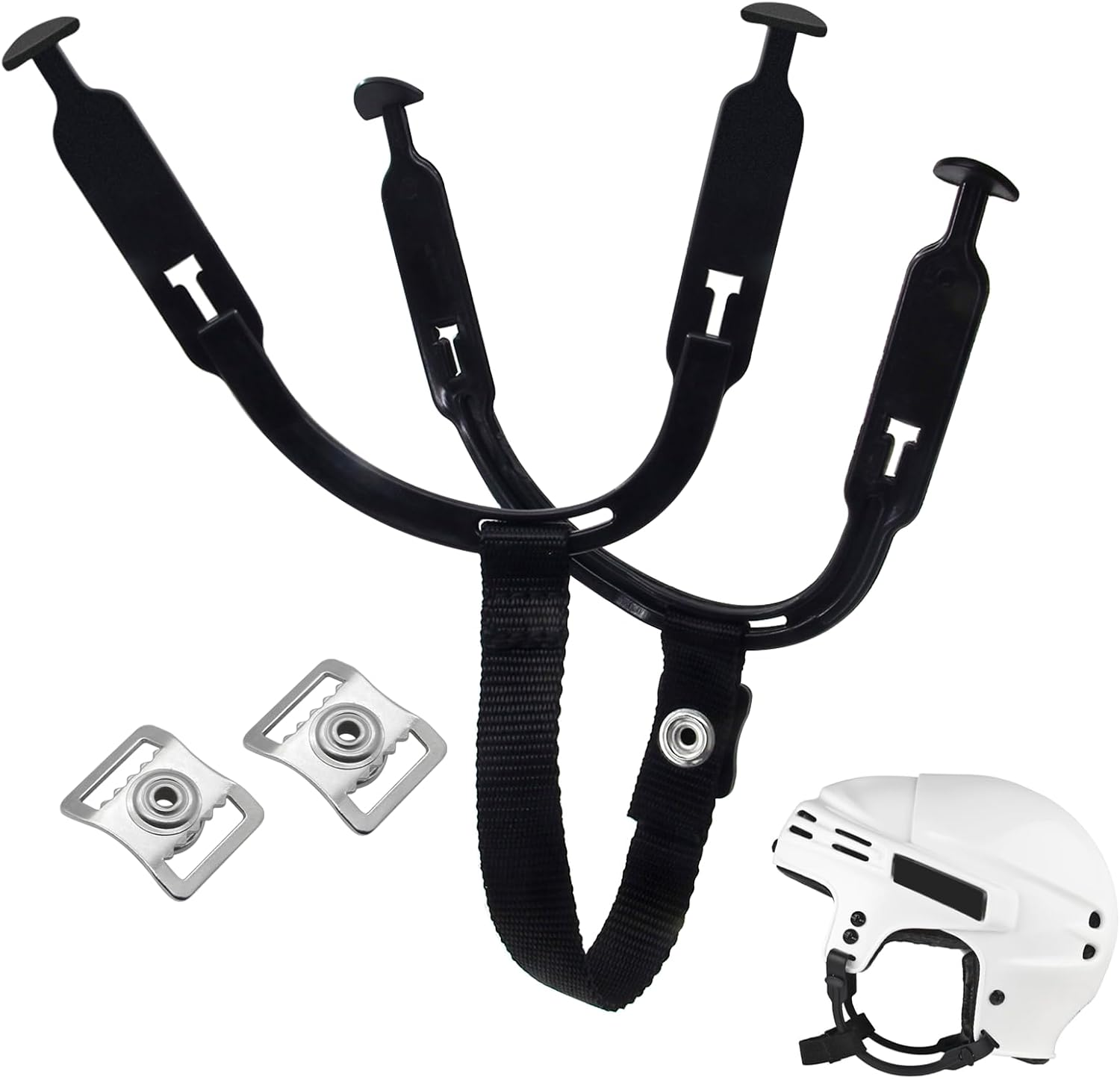 1 Set Hockey Helmet Chin Strap with 2 Stainless Steel Single Strengthened Snap, Ear Sling Loops for Ice Hockey Helmet, Ice Hockey Chin Strap Replacement Parts Ear Sling Loop Repair Kit