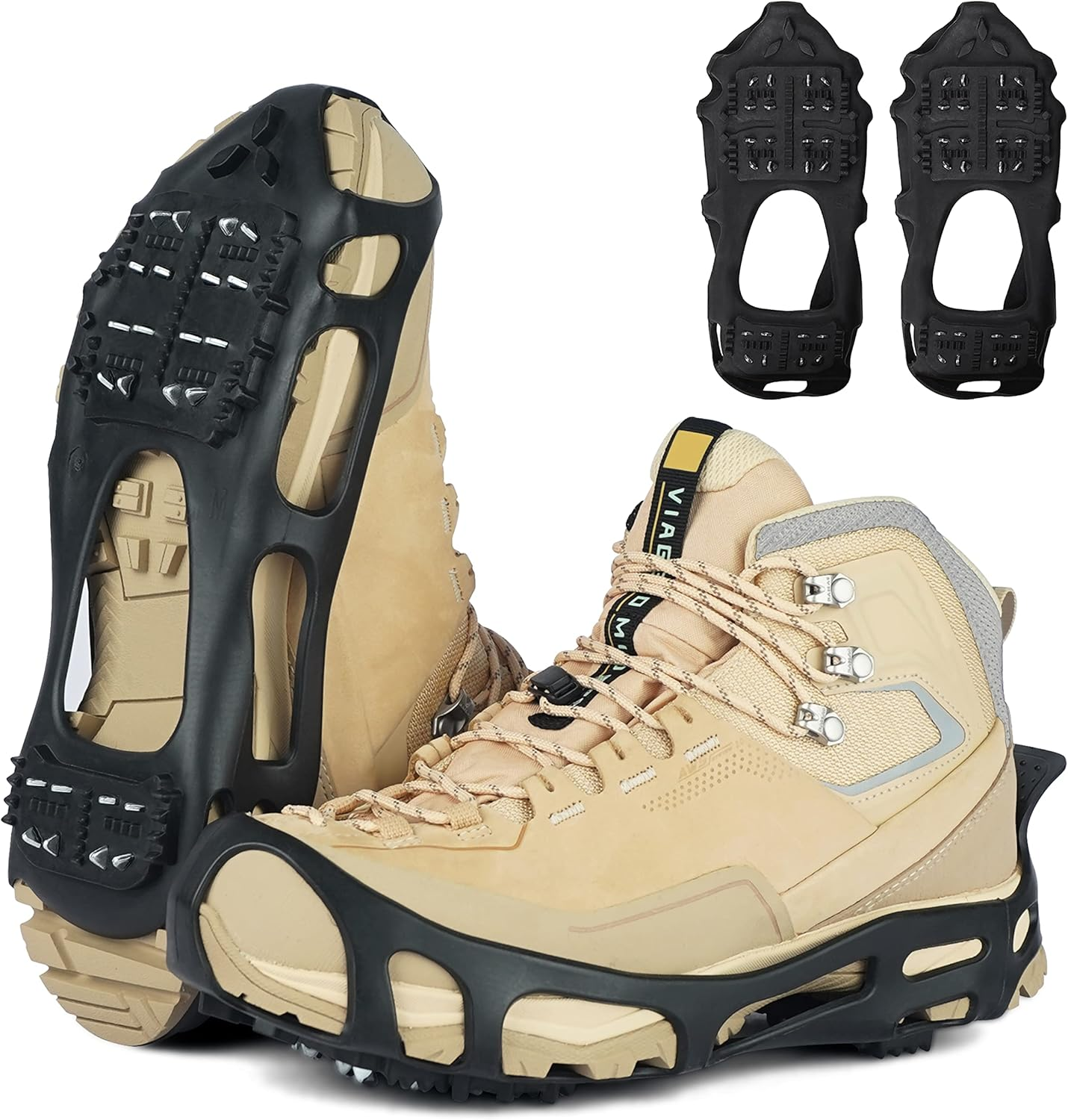 Ice Snow Cleats for Shoes Boots Walk Traction Cleats Crampons anti Slip 24 Studs Ice Cleat Slip-On Stretch Footwear Grippers for Women Men Kids Walking on Snow Ice