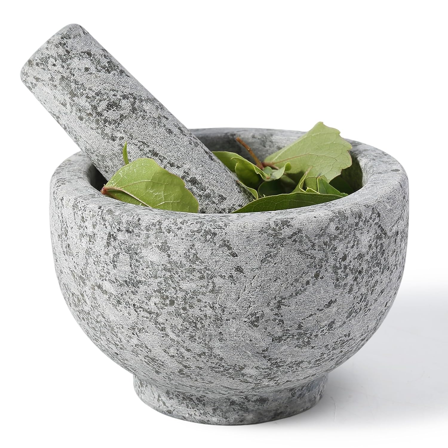 Mortero y majador de granito natural de 5 pulgadas y capacidad de 1.5 tazas