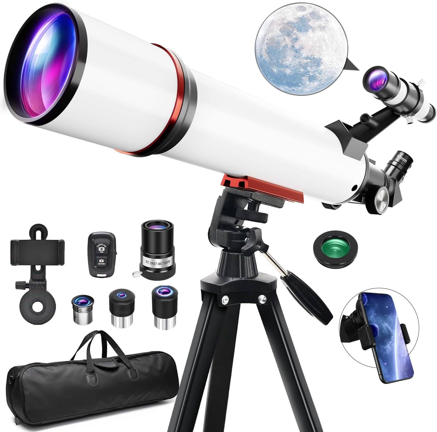 Telescope for Adults Astronomy,90Mm Aperture 700Mm Refractor Telescopes for Kids Beginners,Fully Multi-Coated Optics with AZ Mount Tripod & Carry Bag,Wireless Remote,Phone Adapter, Ideal Gift for Men