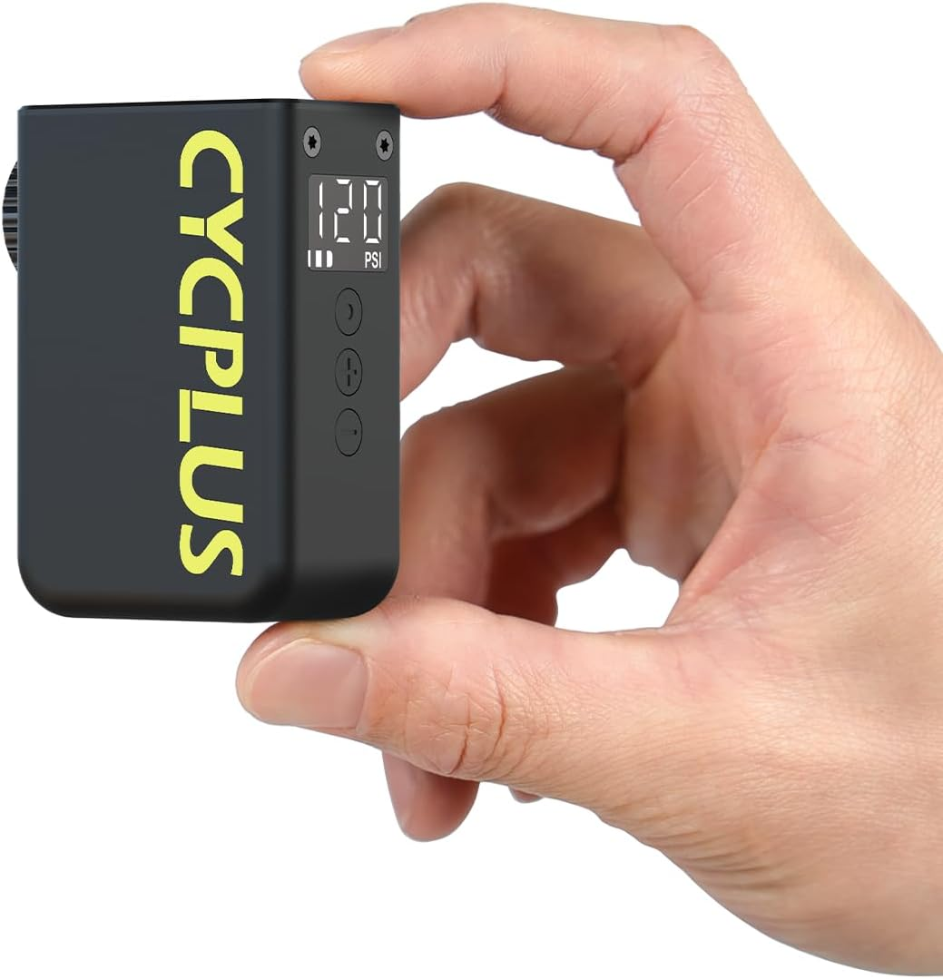 CYCPLUS AS2 Ultra Tiny Bicycle Pump with Gauge, Max 120 PSI Electric Mini Pump, Auto Stop, with Presta and Schrader Valve for E-Bike, MTB, and Road Bike AS2 Ultra (3.06Oz)