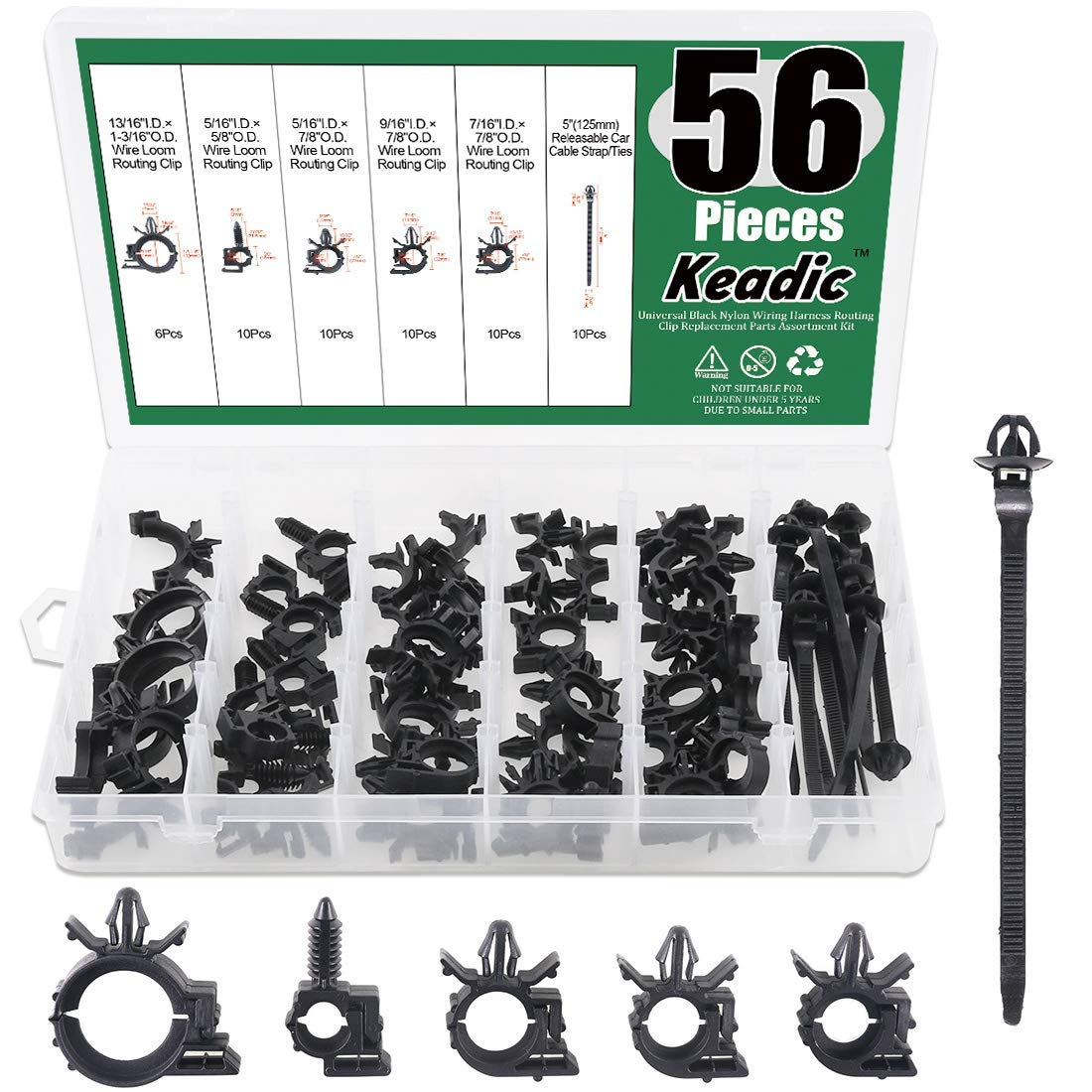 56Pcs Car Wire Loom Routing Clips Assortment 6 Different Sizes Universal Wiring Harness Routing Clip Replacement Parts for Honda GM Mazda