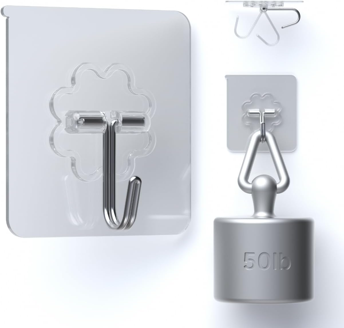 24 Packs Hooks for Hanging 50Lb Wall Hooks Transparent Reusable Waterproof