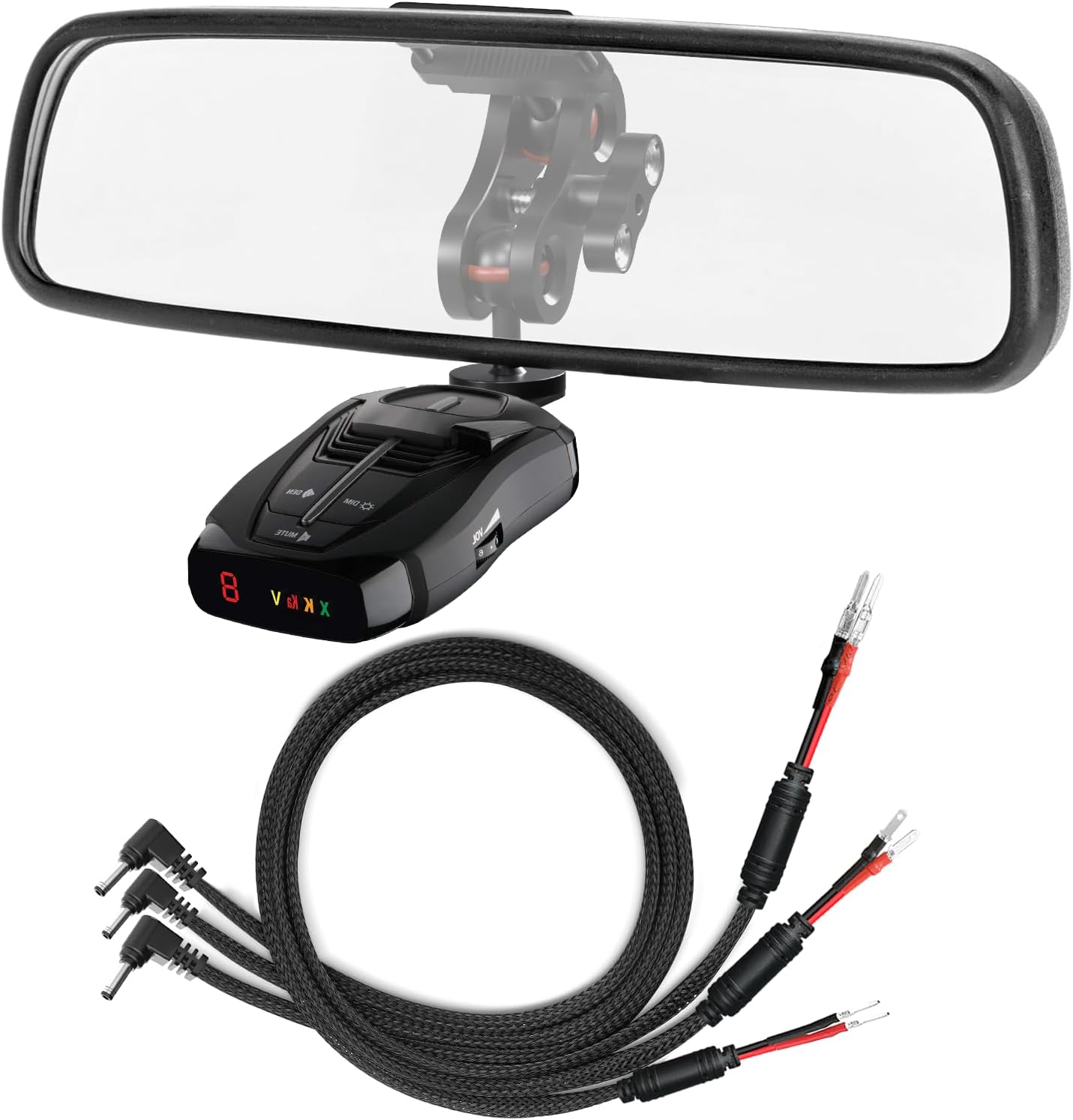 Radar Detector Rearview Mirror Mounting Bracket,13.8" Radar Detector Hard Wire Power Cord Mirror Wire Plug,With Braided Set of 3 (For Cobra Radar)