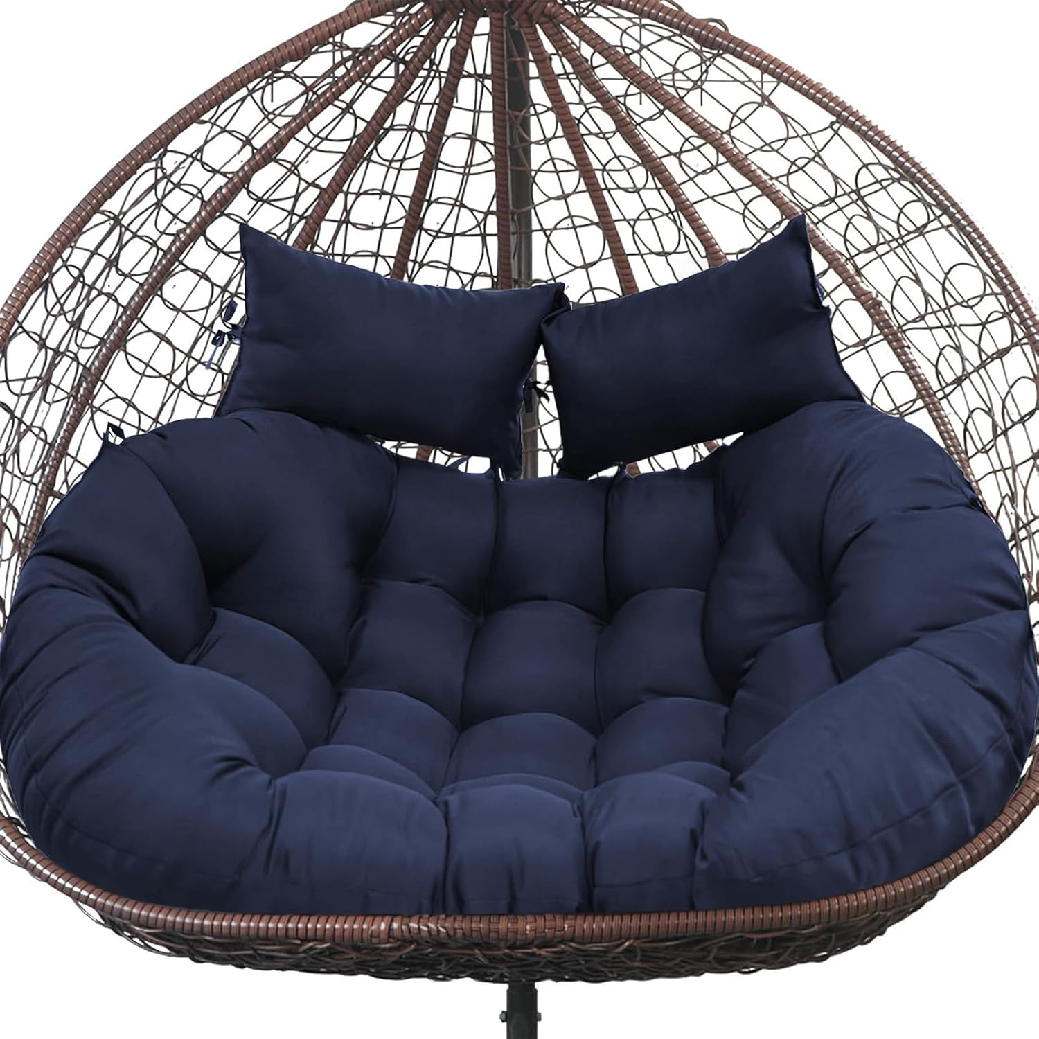 Outdoor Double Egg Chair Cushion Replacement Waterproof Thickened Cotton Hanging Basket Egg Chair Cushion 55X35 Inch Universal Fit for Patio Wicker Swing Chair (Blue) (Cushion ONLY)