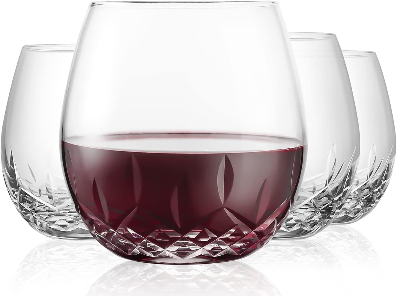 Hand Cut Stemless Wine Glasses Lead-Free Crystal Drinking Glass (15 Oz, Set of 4)