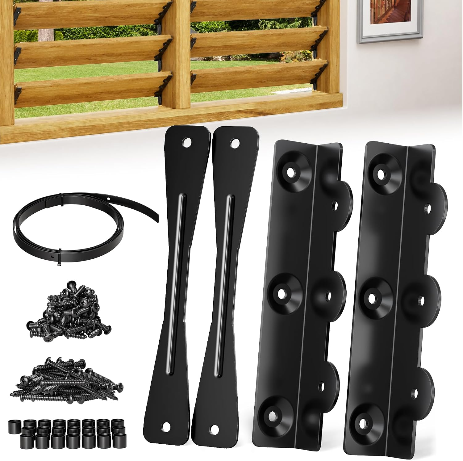 Louver Bracket Kit,Deck Sunblind System Bracket for DIY Privacy Deck-2 Set | Metal Deck Louver Hardware Kit,Up to 11 Boards (48''H),Deck Sunblind Hardware Can Be Used for DIY Privacy Fence,Shutter