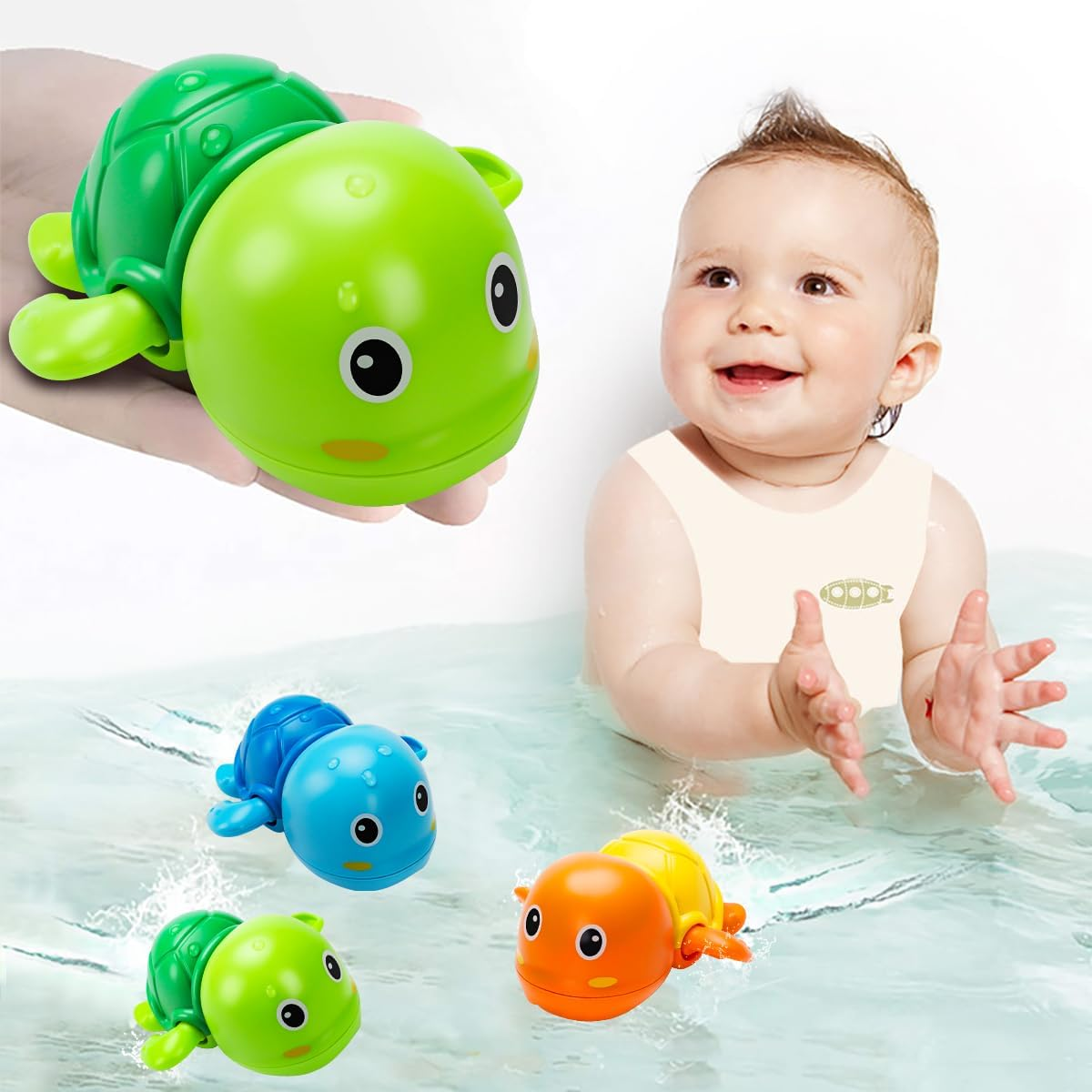 Bath Toys, Cute Swimming Turtle Baby Bath Toys for Toddler 1-3, Water Pool Floating Wind up Toys for 1 Year Old Boy Girl Gifts, Infant Toddlers Kids Bathtub Toys, 3 Pack