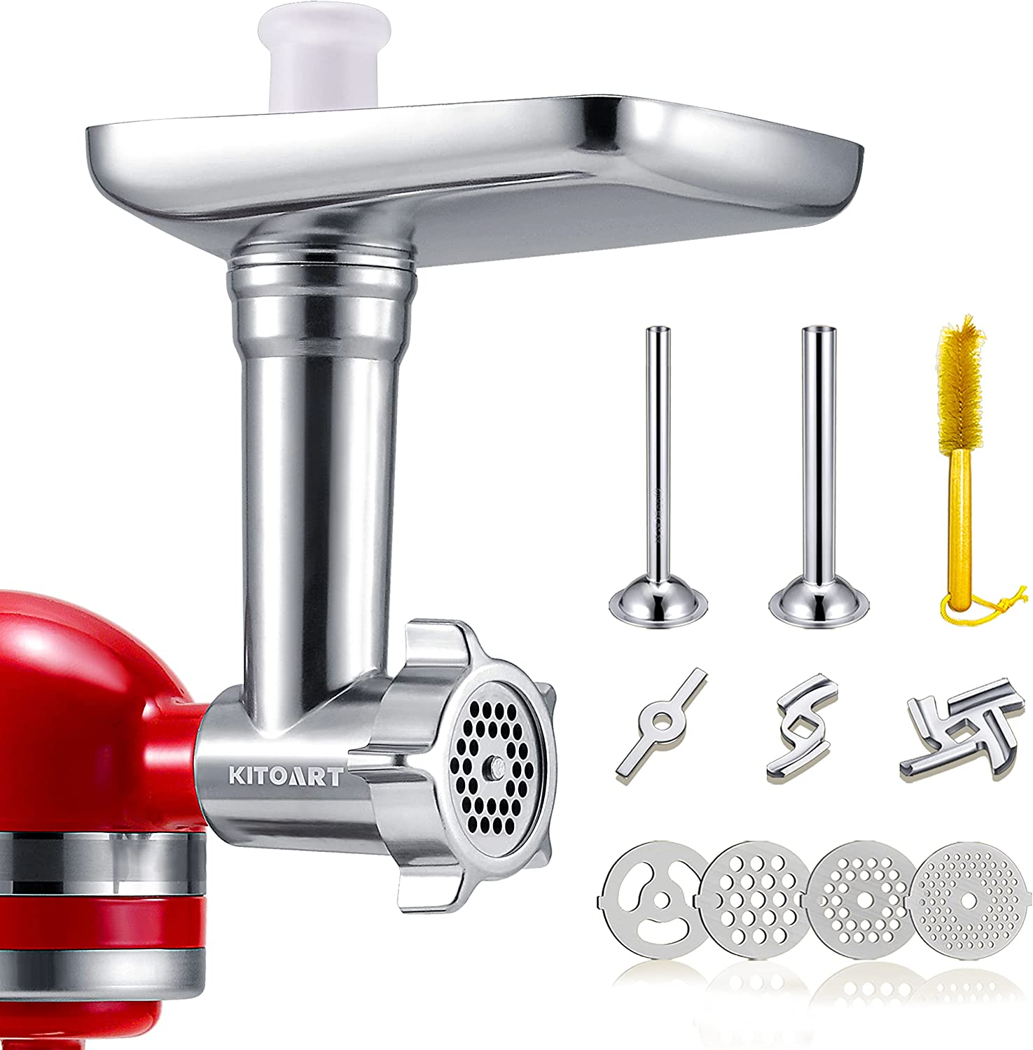 Metal Food Grinder Attachments for Kitchenaid Stand Mixers, Meat Grinder, Sausage Stuffer, Perfect Mixer Attachment for Kitchenaid Mixers, Silver(Machine/Mixer Not Included)