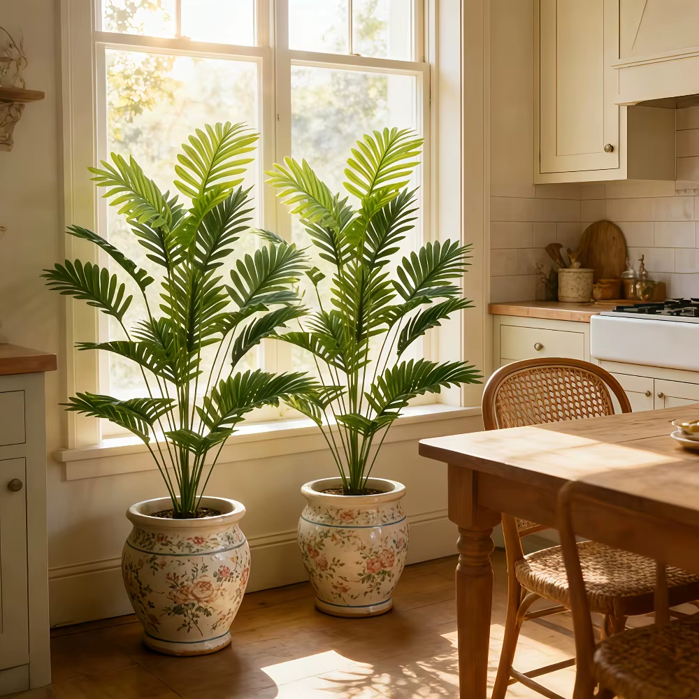 65-128CM Large Artificial Palm Tree Tropical Green Leaves Fake Plants Plastic Monstera Faux Tree Branch for Home Kitchen Decor