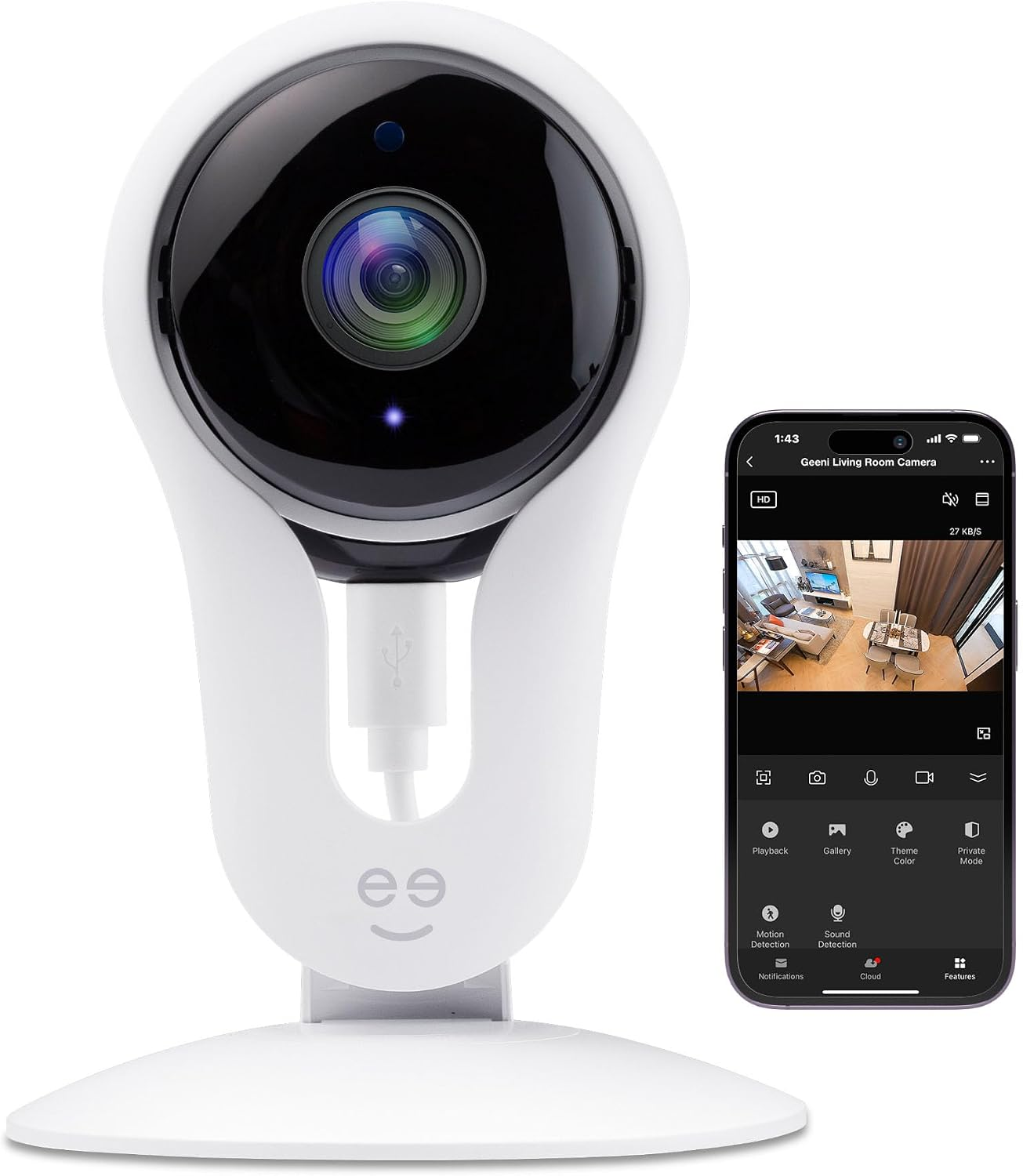Aware HD 1080P Smart Wi-Fi Indoor Security Camera, No Hub, White | Motion Detection, Compatible with Alexa & Google Home, Live 24/7 HD Streaming