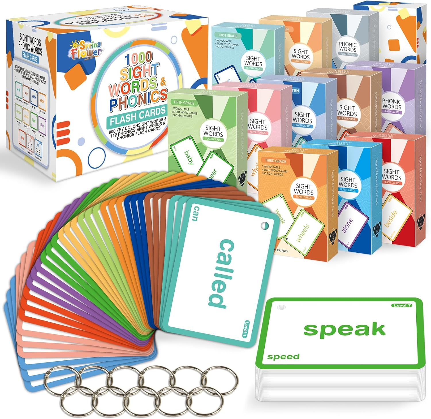 1012 Sight Words Flash Card,900 Dolch & Fry High Frequency Sight Word,112 Phonic Flash Cards for Kindergarten Homeschool Supplies Games for Kids Pre-K, Kindergarten, 1St, 2Nd, 3Rd Grade