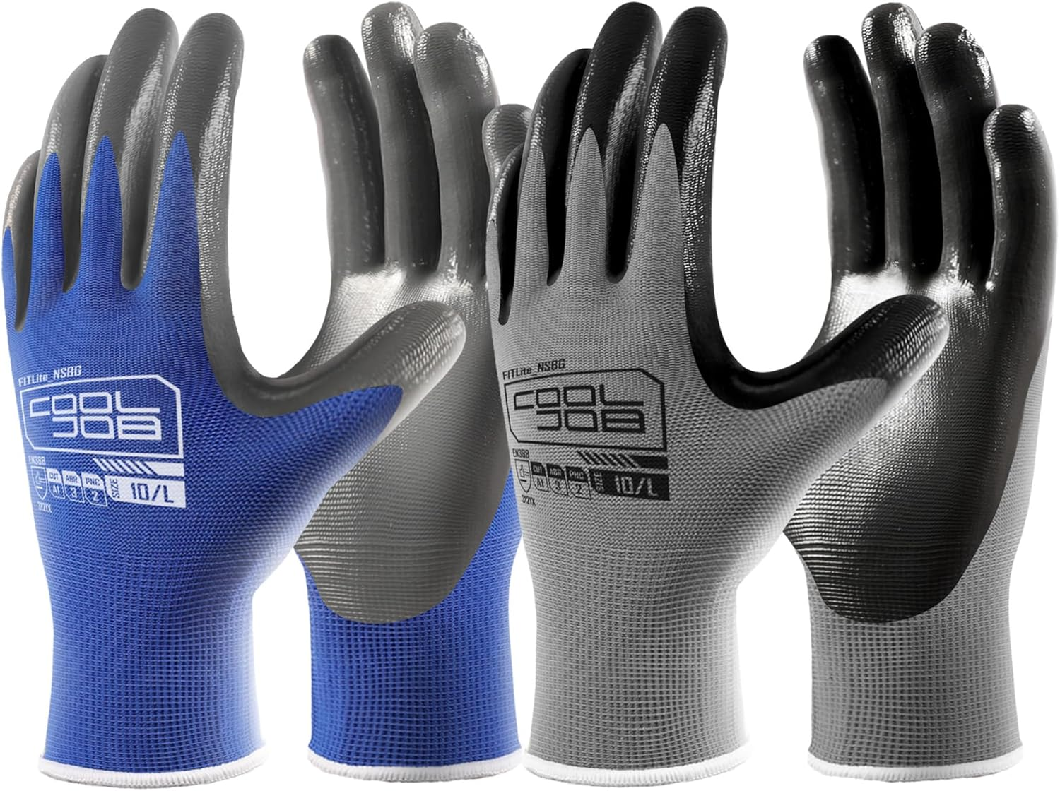 10 Pairs Nitrile Dipped Safety Work Gloves with Grip, Non-slip Rubber Coated Bulk Garden Gloves for Men, Heavy-duty Oil Resistant for Truck Driver, Warehouse Box Handler, Large, Gray Blue