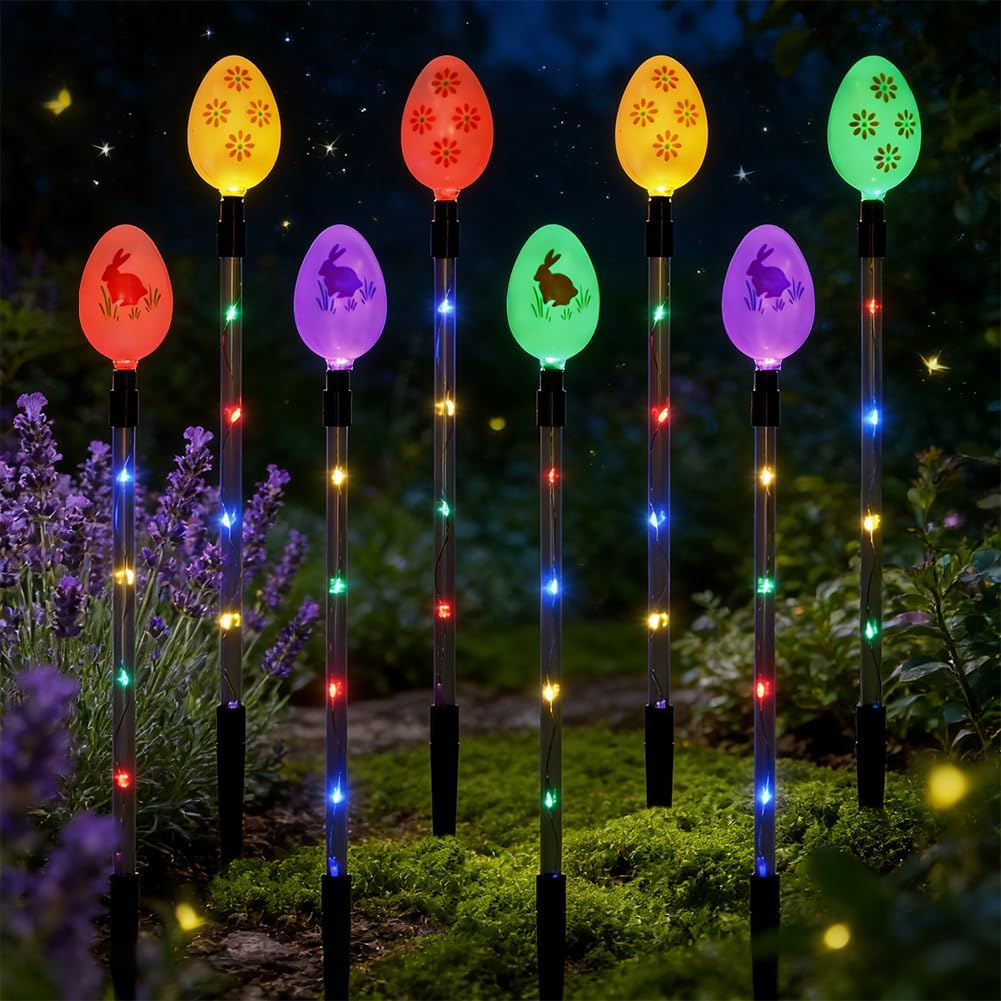 8 Packs Multicolored Solar Easter Egg Stake Lights for Easter Decorations, Outdoor Waterproof Solar Easterday Yard Stake Lighted Egg Lights for Garden Patio Yard Pathway Lawn Decor