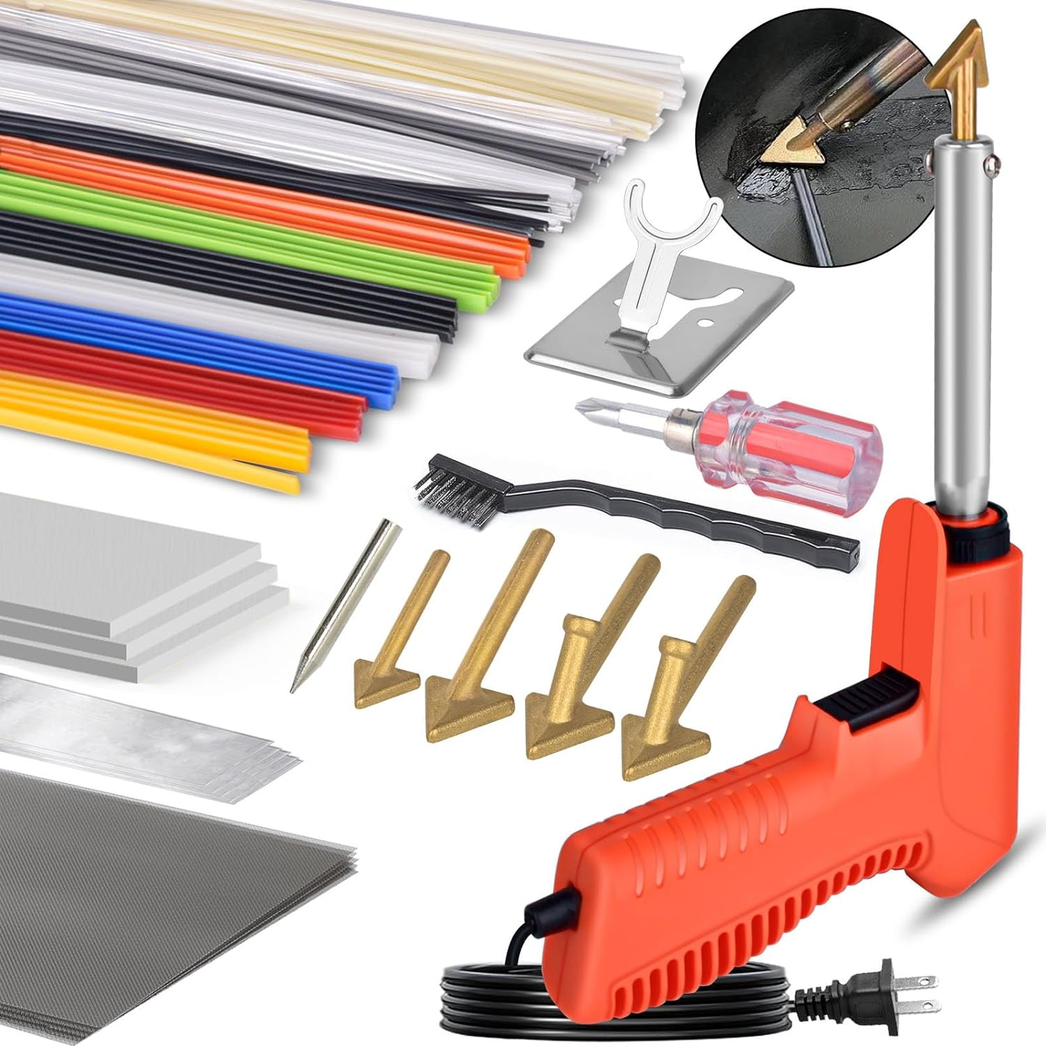 120W Plastic Welder, 5 Tips 3 in 1 Plastic Welding Kit, Plastic Repair Kit with 106Pcs Welding Rods, 2-Speed Portable Gun Style Bumper Repair Kit for Plastic Welding, Car Bumper, Kayak Repair
