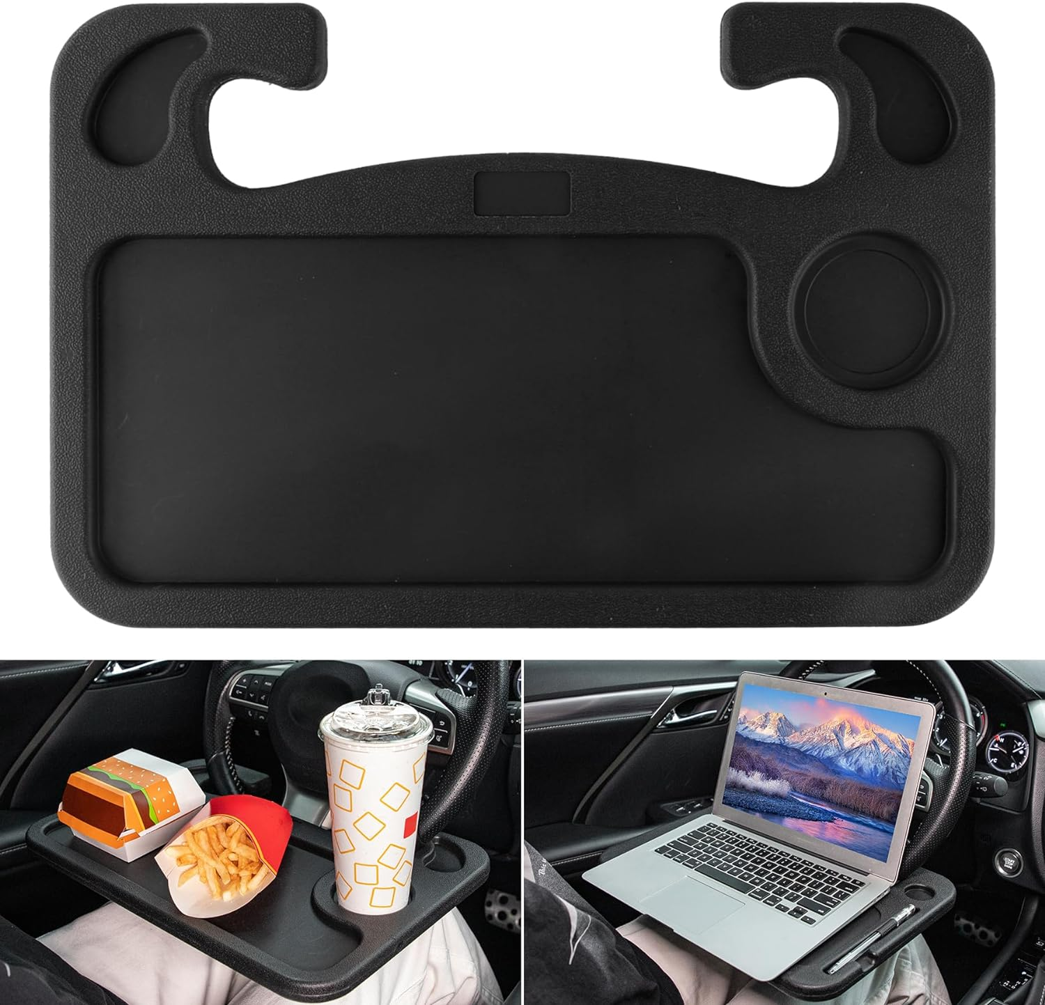 JUSTTOP Car Steering Wheel Desk for Laptop,Multipurpose Travel Car Accessories, Car Seat Stand Trays for Eating, Steering Wheel under Table Console(Black)