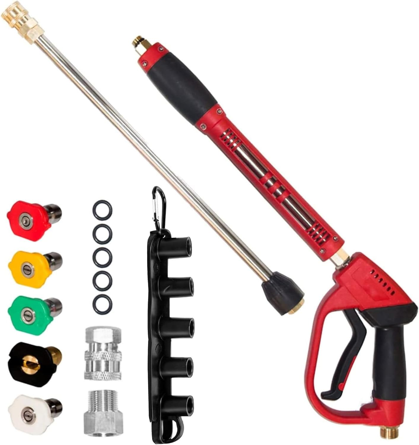 Pressure Washer Gun, Red High Power Washer Gun Parts for Power Washer with Replacement Wand Extension, 5 Nozzle Tips, M22 Fittings, 40 Inch, 5000 PSI