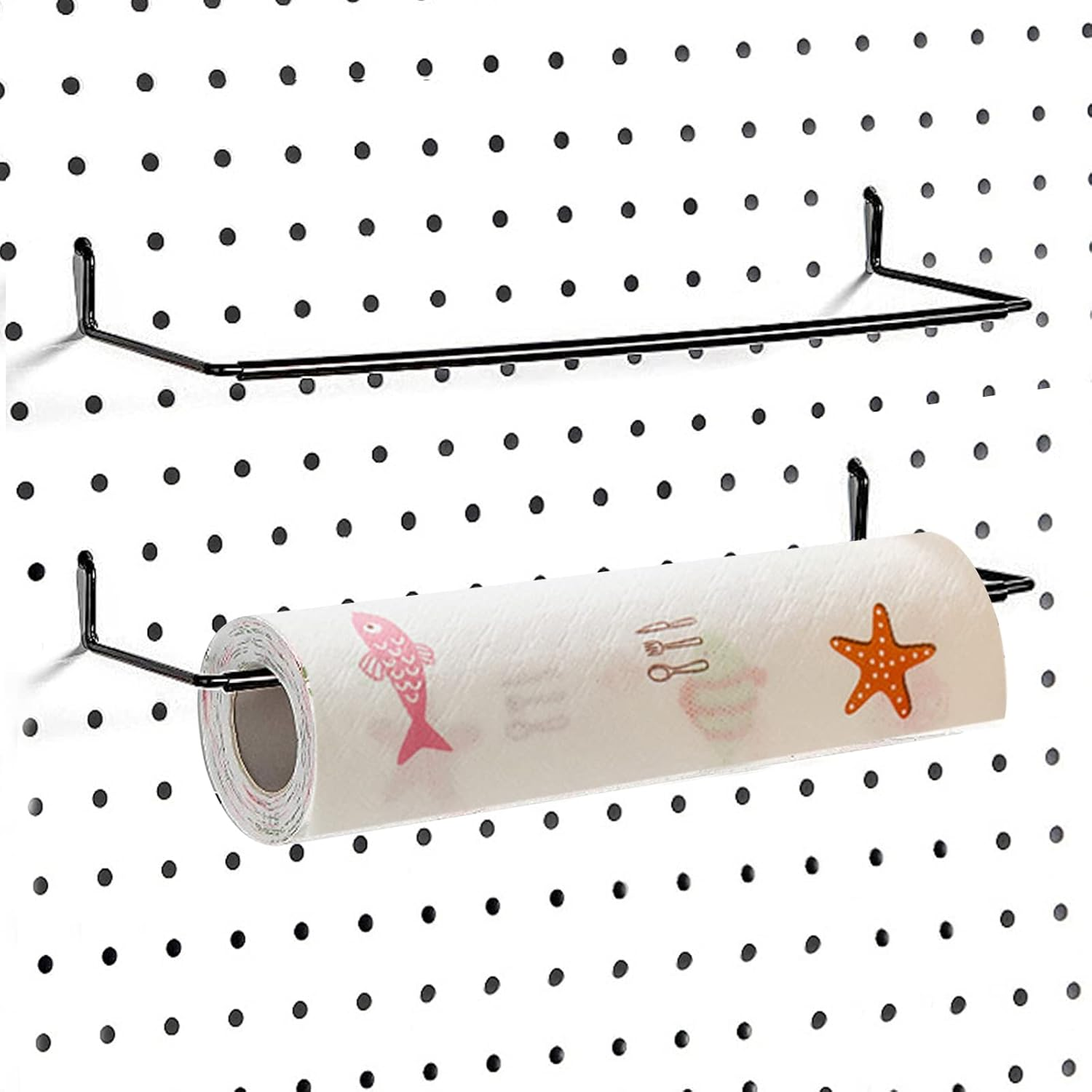 2 Pack Pegboard Towel Holder Pegboard Hooks for Paper Towels, Kitchen Towels, Stickers, Tapes Great Peg Board Organizer Accessories for Workshop, Garage, Kitchen