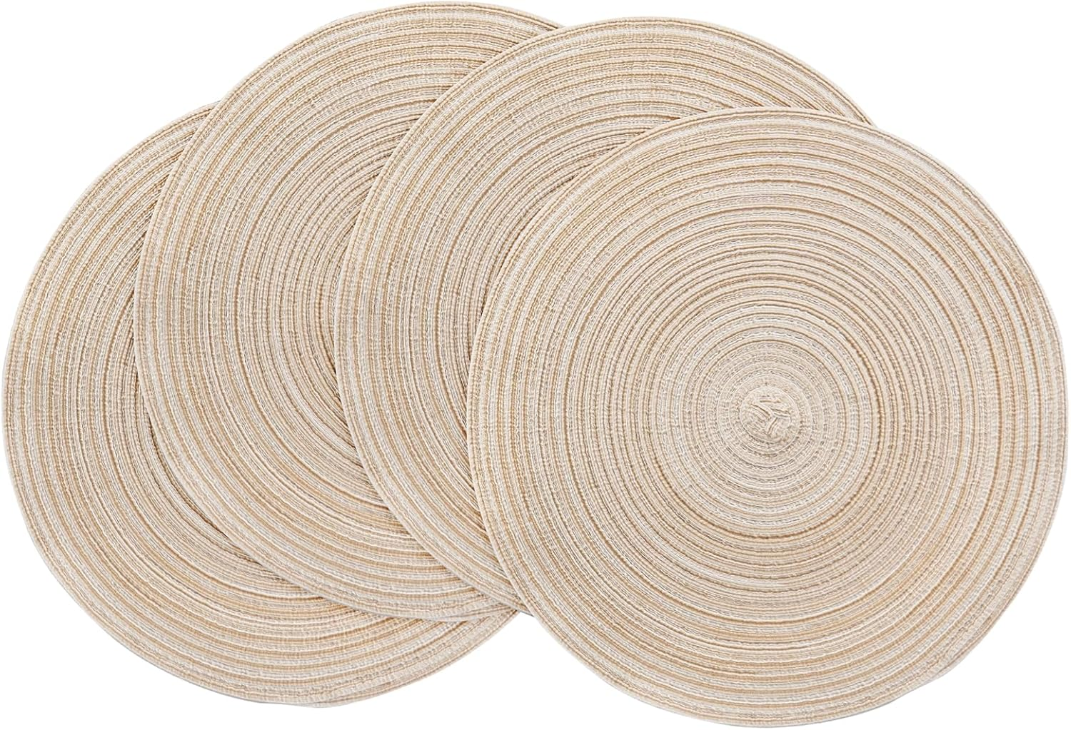 15 Inch round Braided Placemats Set of 4, Washable Heat Resistant Cotton Polyester Circle Place Mats for Kitchen Dining Table - Canvas Beige