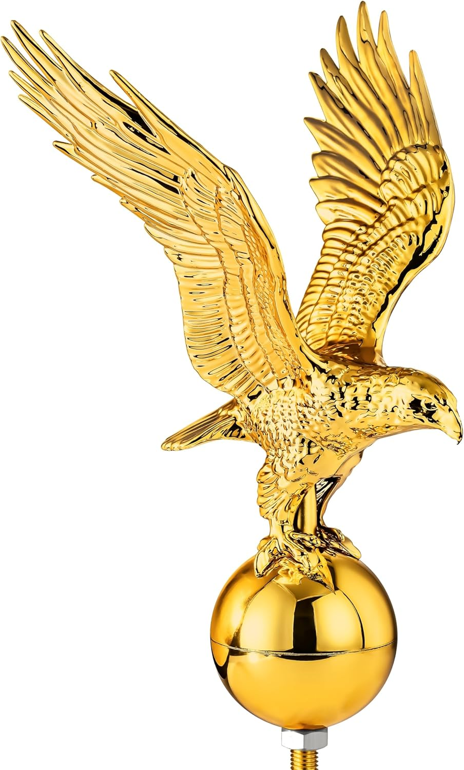 Golden Eagle Flagpole Topper with Ball 13" Ornament Fit 2" USA Flag Poles | for 20/25/30 Ft Telescopic/Sectional Flag Poles, Truck & Solar Light Outdoor, Easy Installation, Plastic