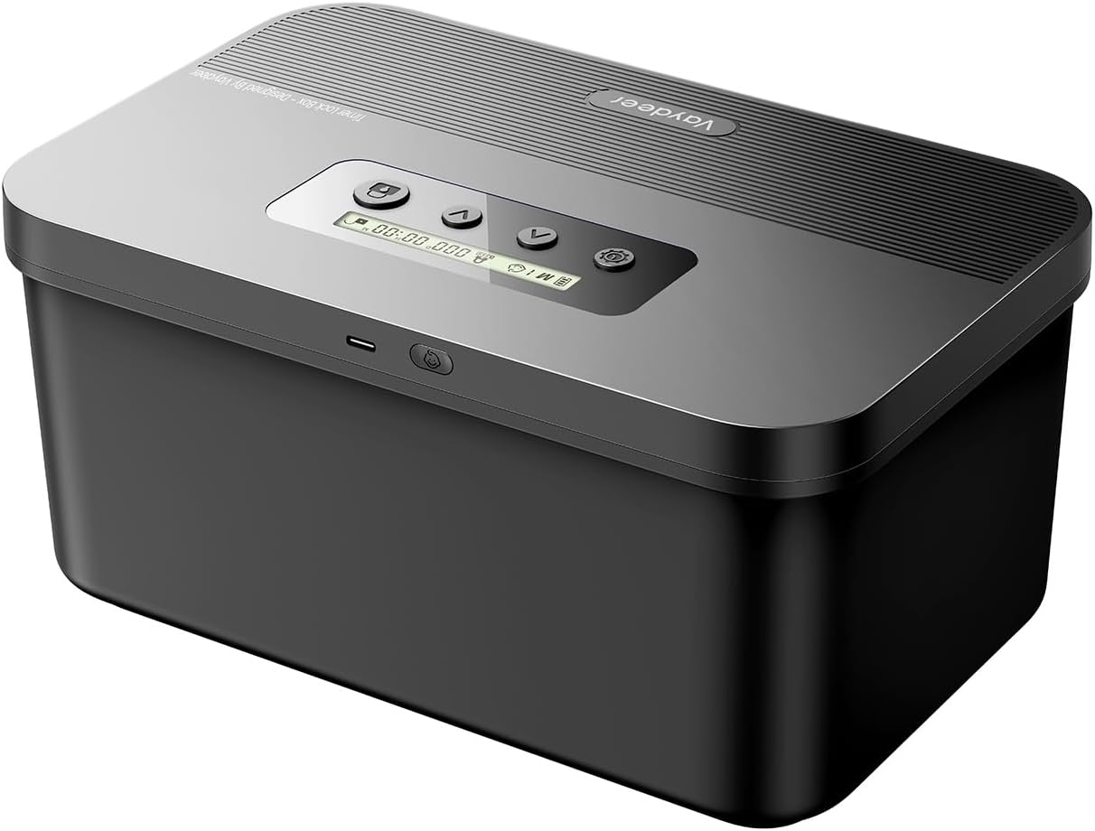 Time Lock Box, Phone Lock Box with Timer, Timed Locking Safe, Self-Control Container with USB C Charge, Child Lock, Audio Prompt, Time Release Storage Locker for Phone/Ipad Mini/Medicine