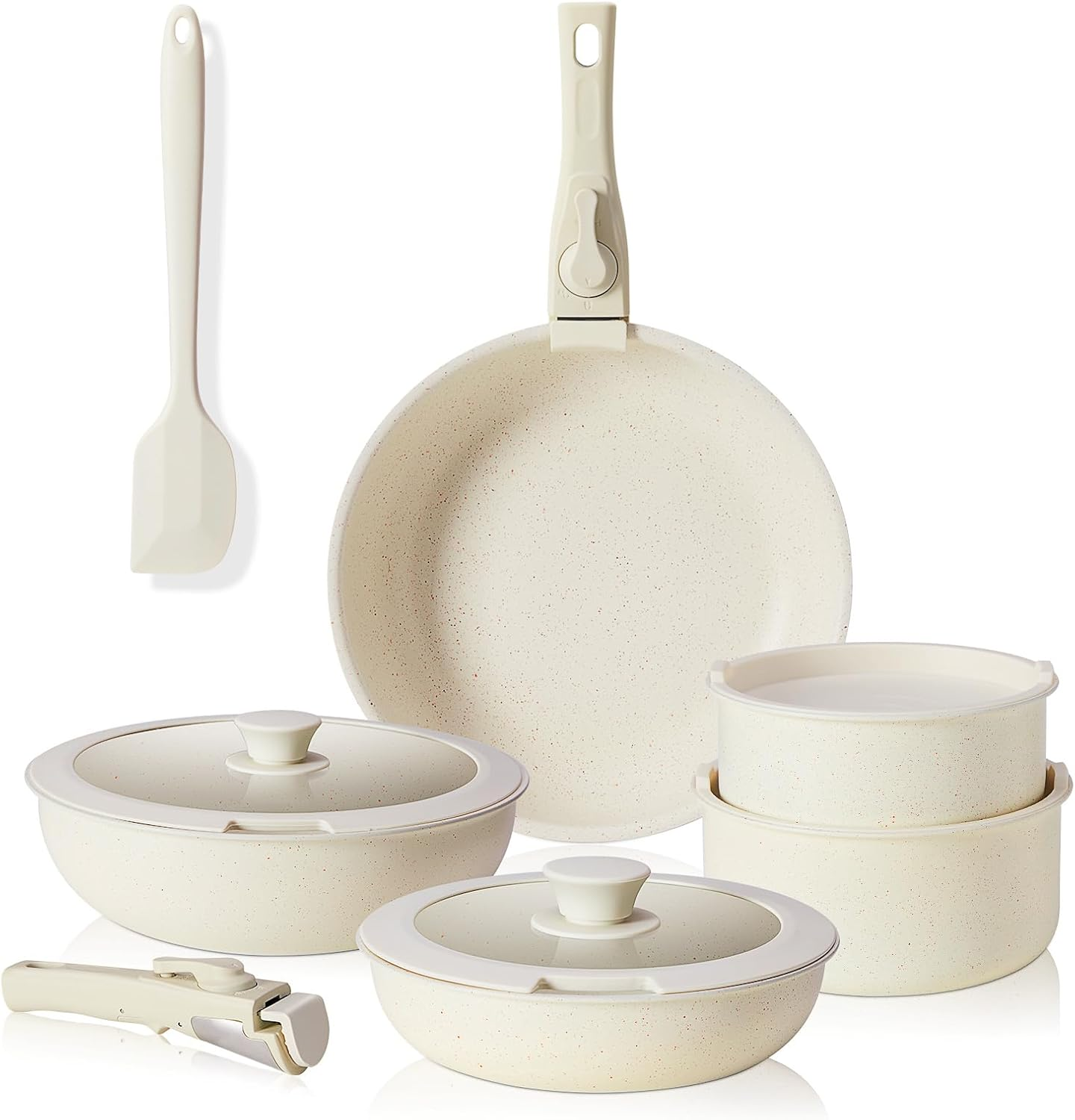12-Piece Non-Stick Cookware Set with Detachable Handle & Space-Saving Design