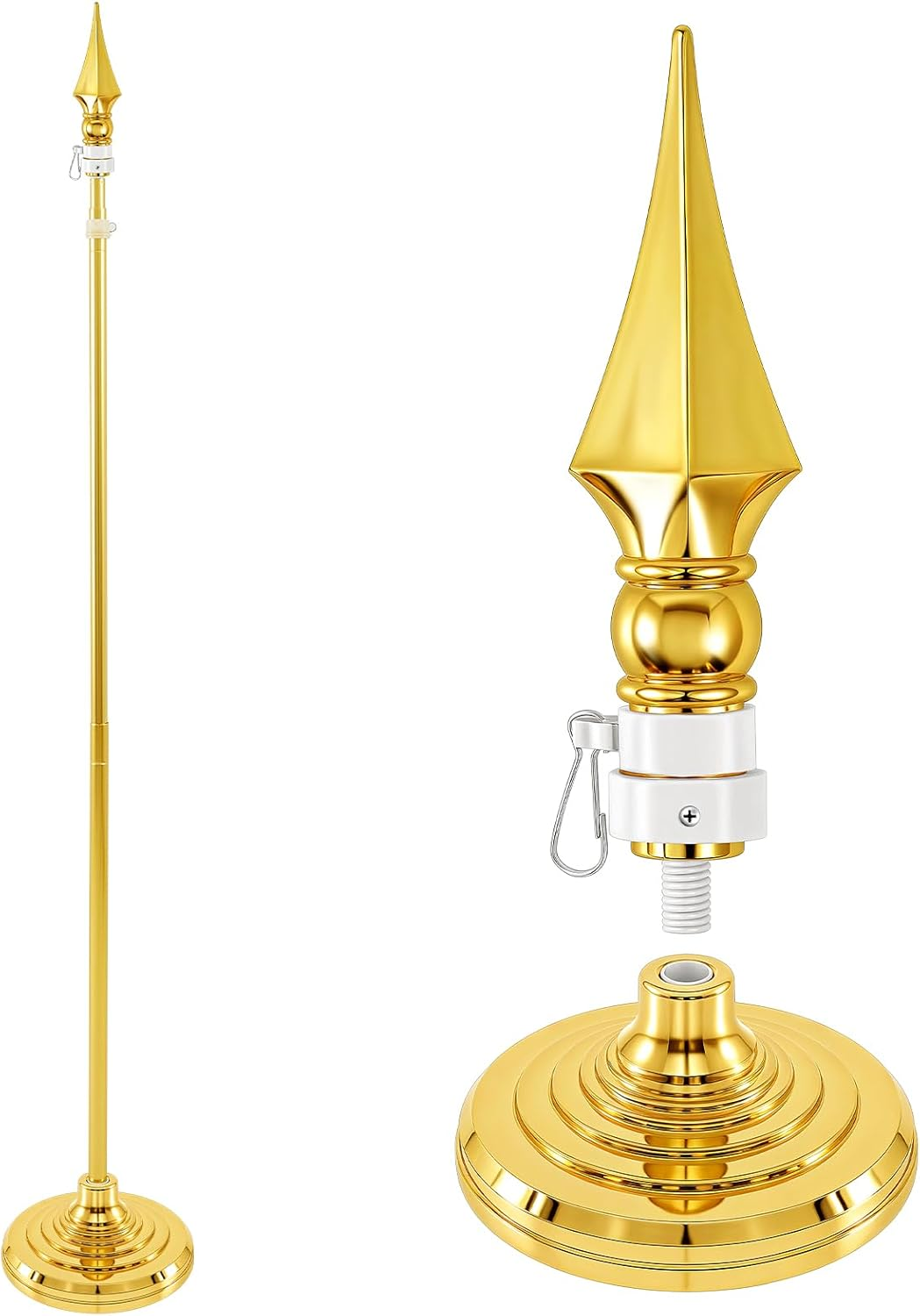 1 Set American Indoor Flag Pole Kit with Gold Base – 8FT Adjustable Flag Stand for Office, School, Church, Ceremony & Patriotic Decorations, No Ensign Included