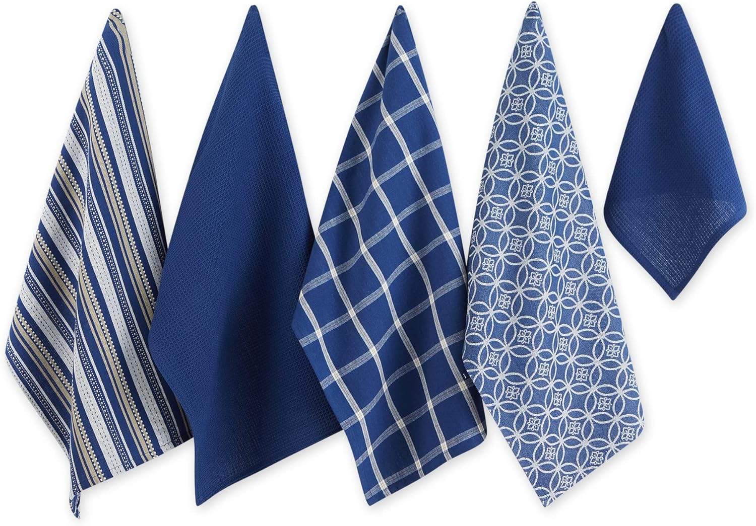 DII Assorted Woven Kitchen Set, Dishtowel, 18X28, Dishcloth, 13X13, Nautical Blue, 5 Piece