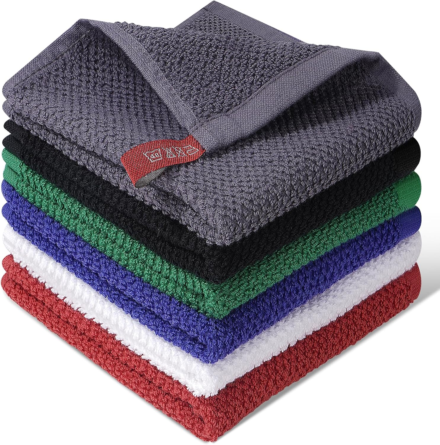 100% Cotton Waffle Weave Kitchen Dish Cloths, 6-Pack 12X12 Inch Dark Grey Ultra Soft Absorbent Quick Drying Dish Towels for Drying Dishes & Cleaning, 6 Colors