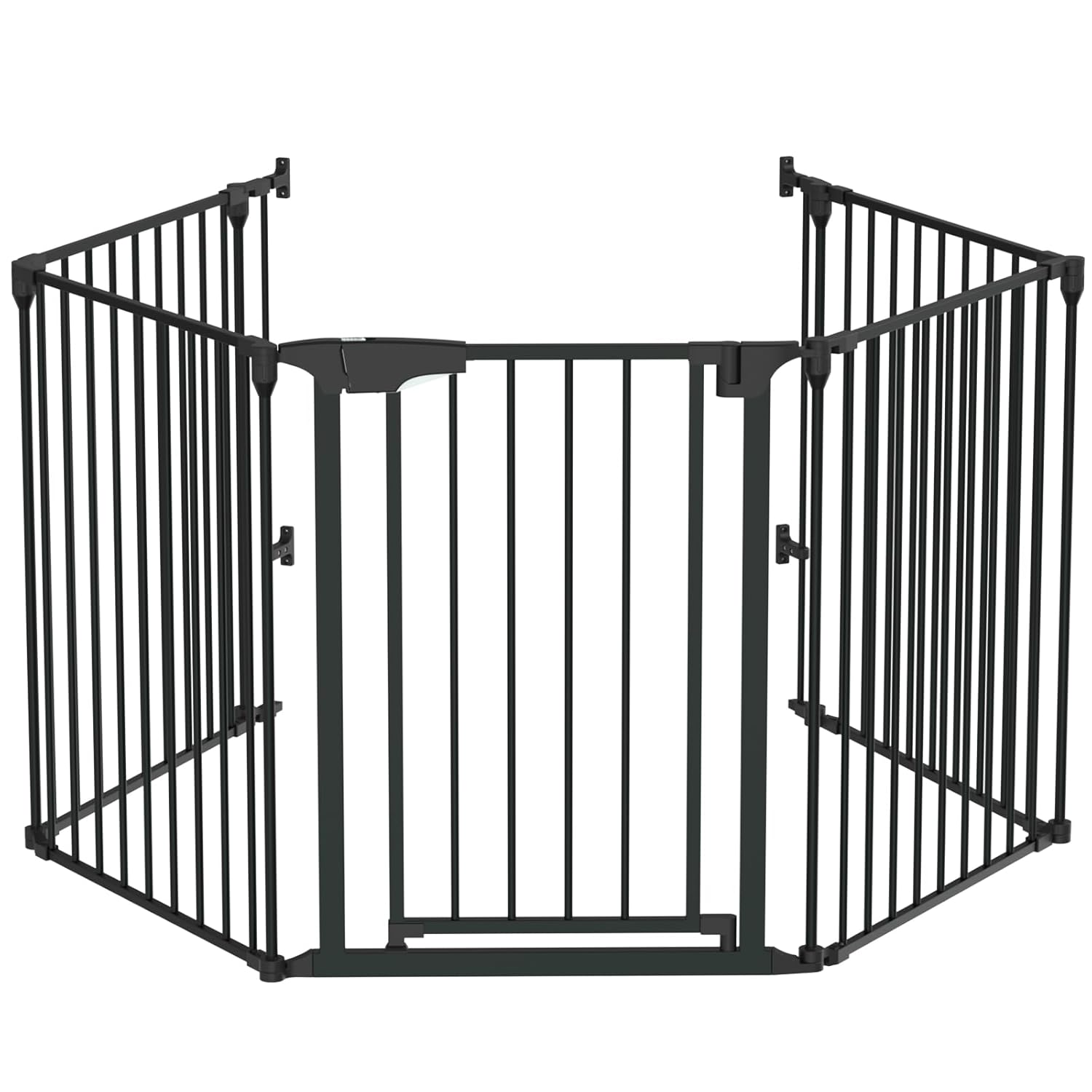 120 Inches Wide Configurable Baby Gate, Fireplace Safety Fence/Guard, Adjustable 5-Panel Metal Play Yard for Toddler/Pet/Dog, Christmas Tree Fence, Includes 4 Pack of Wall Mounts, Black