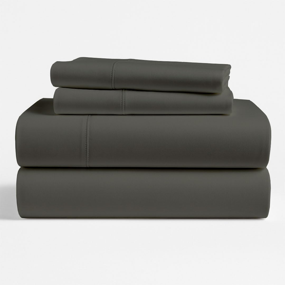King Giza Egyptian Cotton Sheet Set 4 Piece, 100% Long Staple Cotton Luxury Hotel Bed Sheets, Ultra Soft Cooling Breathable, 18" Deep Pocket Fitted Sheet, Dark Grey Solid