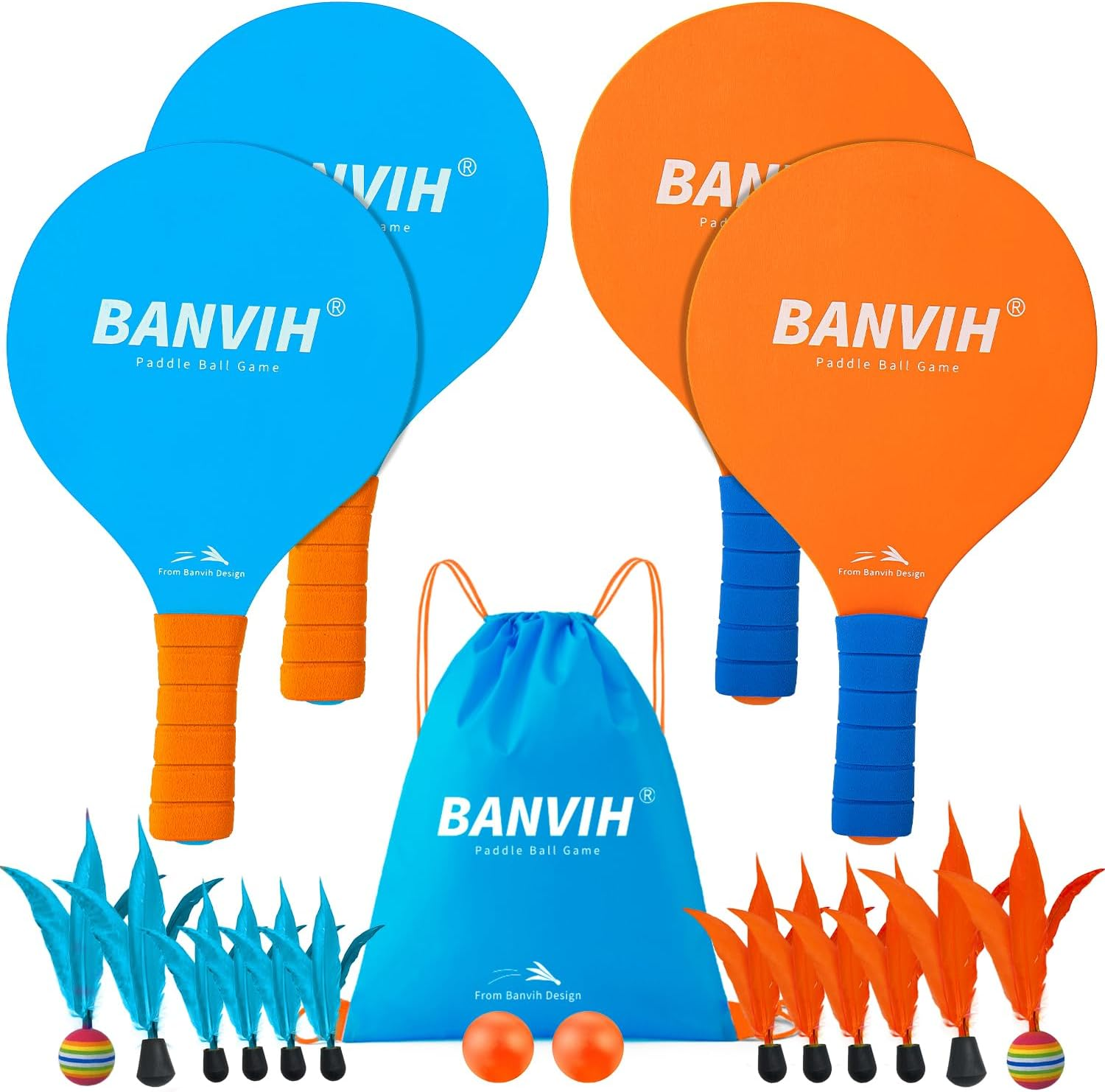 Badminton Set 4 Rackets, Paddle Ball Outdoor Games Sports Toys, Beach, Yard, Lawn, Camping Games Essentials, for Kids Teens Adults and Family