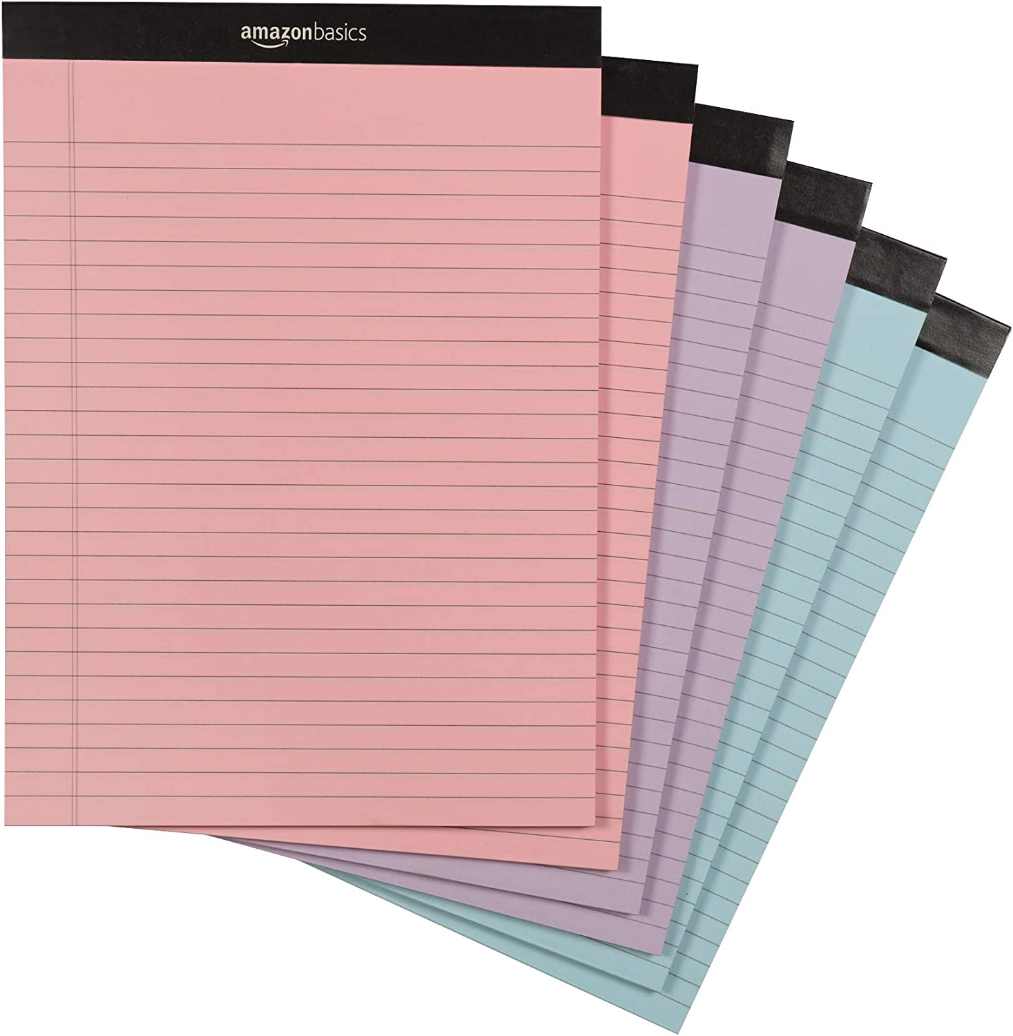 Wide Ruled 8.5 X 11.75-Inch 50 Sheet Perforated Lined Writing Note Pads, Pack of 6, 300 Count, Multicolor
