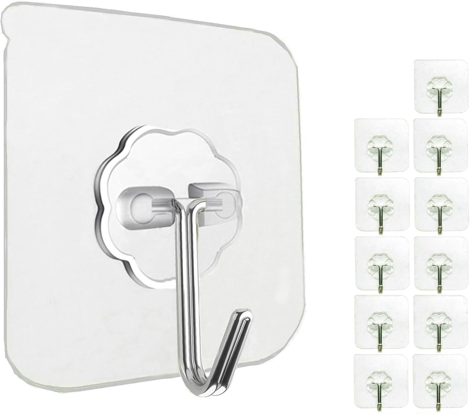 12 Pack Heavy Duty Self Adhesive Hooks - 33Lb Max, Transparent, Waterproof, Sticky Wall Hooks for Keys, Bathroom, Shower, Outdoor, Kitchen, Door, Home Improvement, Utility