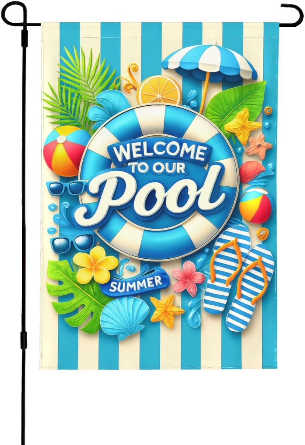Welcome Summer Garden Flag 12X18 Double Sided Welcome to Our Pool Flags for Yard Outdoor Decor, Small Seasonal Banners for Home Patio Lawn (Flag Stand Not Included)