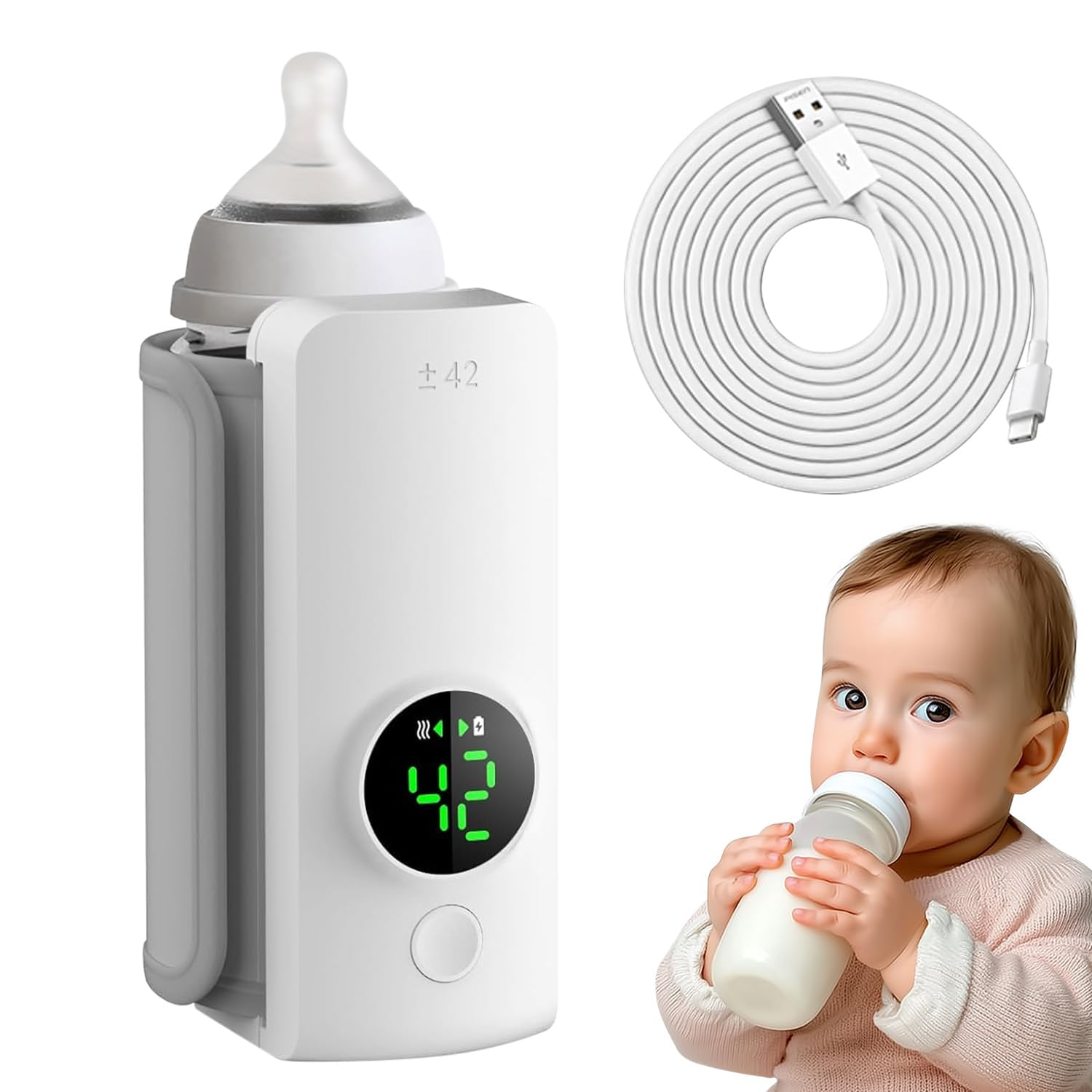 Portable Bottle Warmer, Fast Warming Comfortable Baby Feeding on the Go, Waterless Milk Warming with Battery-Powered for Home Outdoor