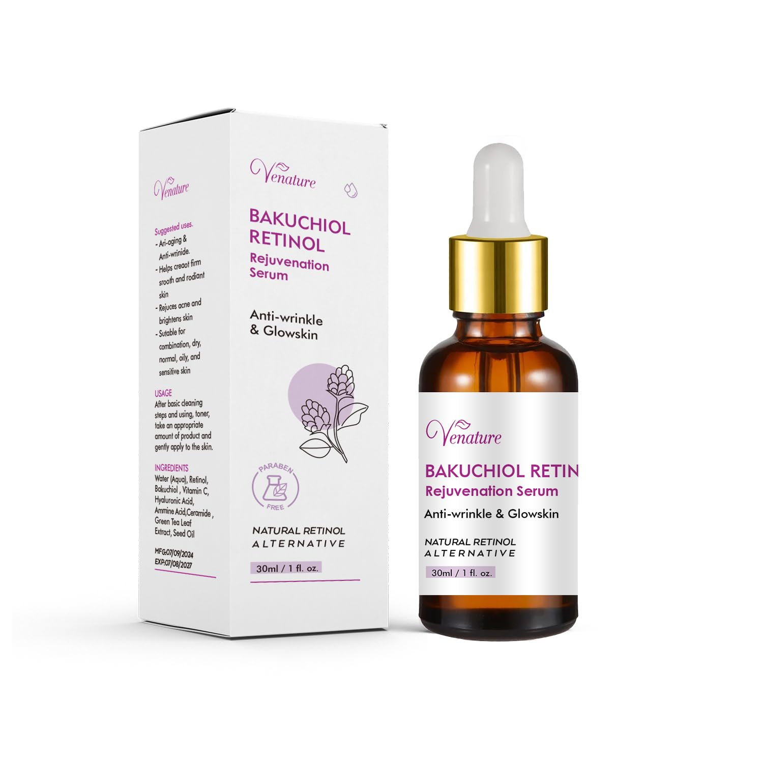 Bakuchiol Retinol Rejuvenation Serum,2024 Best Retinol Serum for Wrinkles 