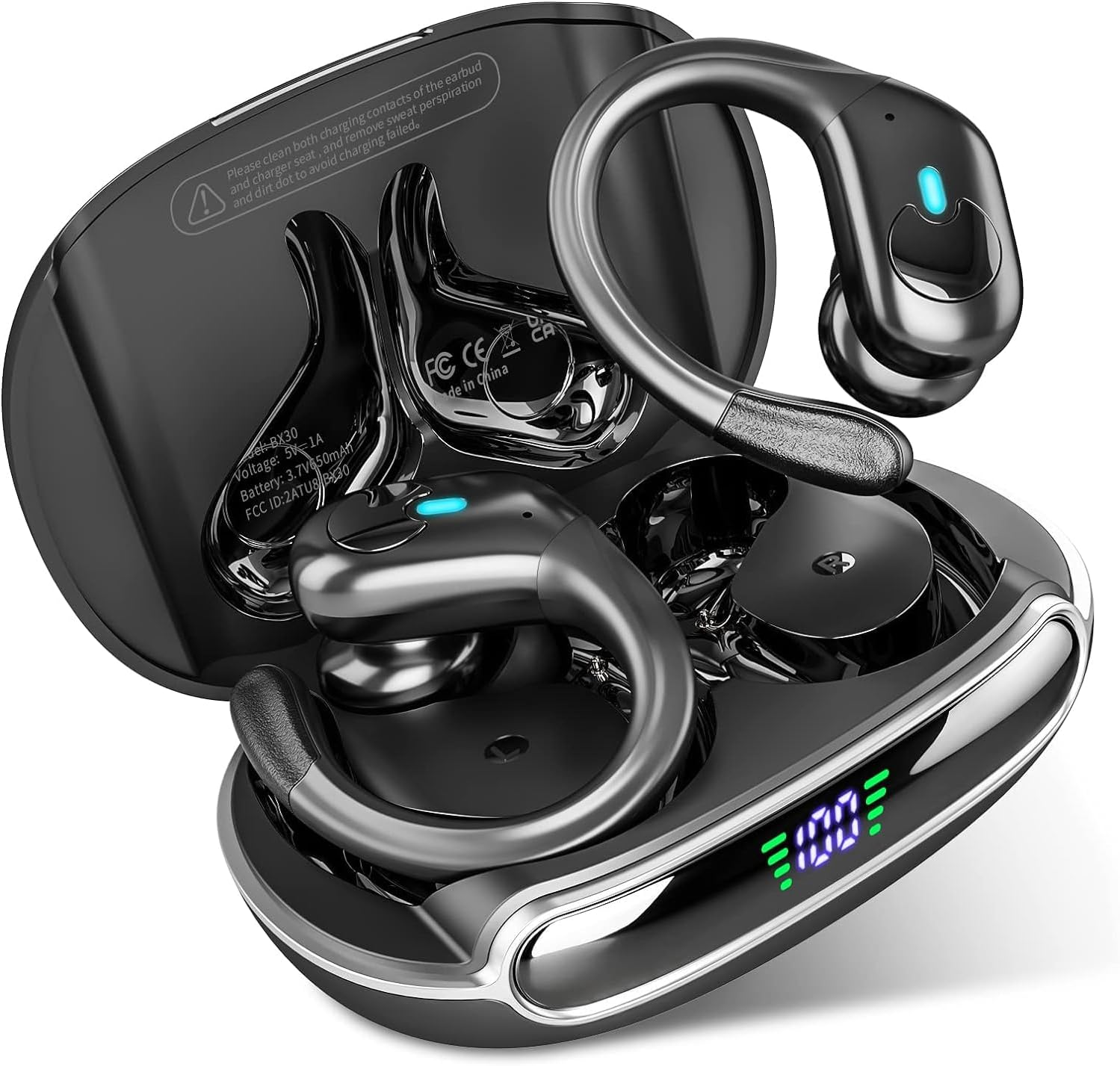 Wireless Earbuds, Bluetooth Headphones 5.3 Hifi Stereo Ear Buds, 80H Bluetooth Earbuds with Dual LED Display Charging Case, IPX7 Waterproof Earphones for Android Ios Black