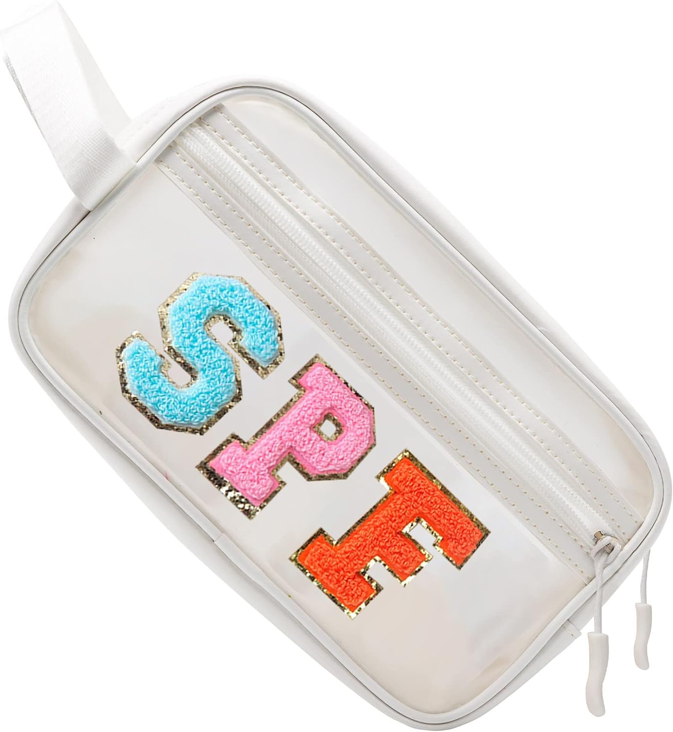 COSHASYOO Clear Makeup Bags with Strap Preppy Chenille Letter Patch Cosmetic ... - Picture 11 of 15