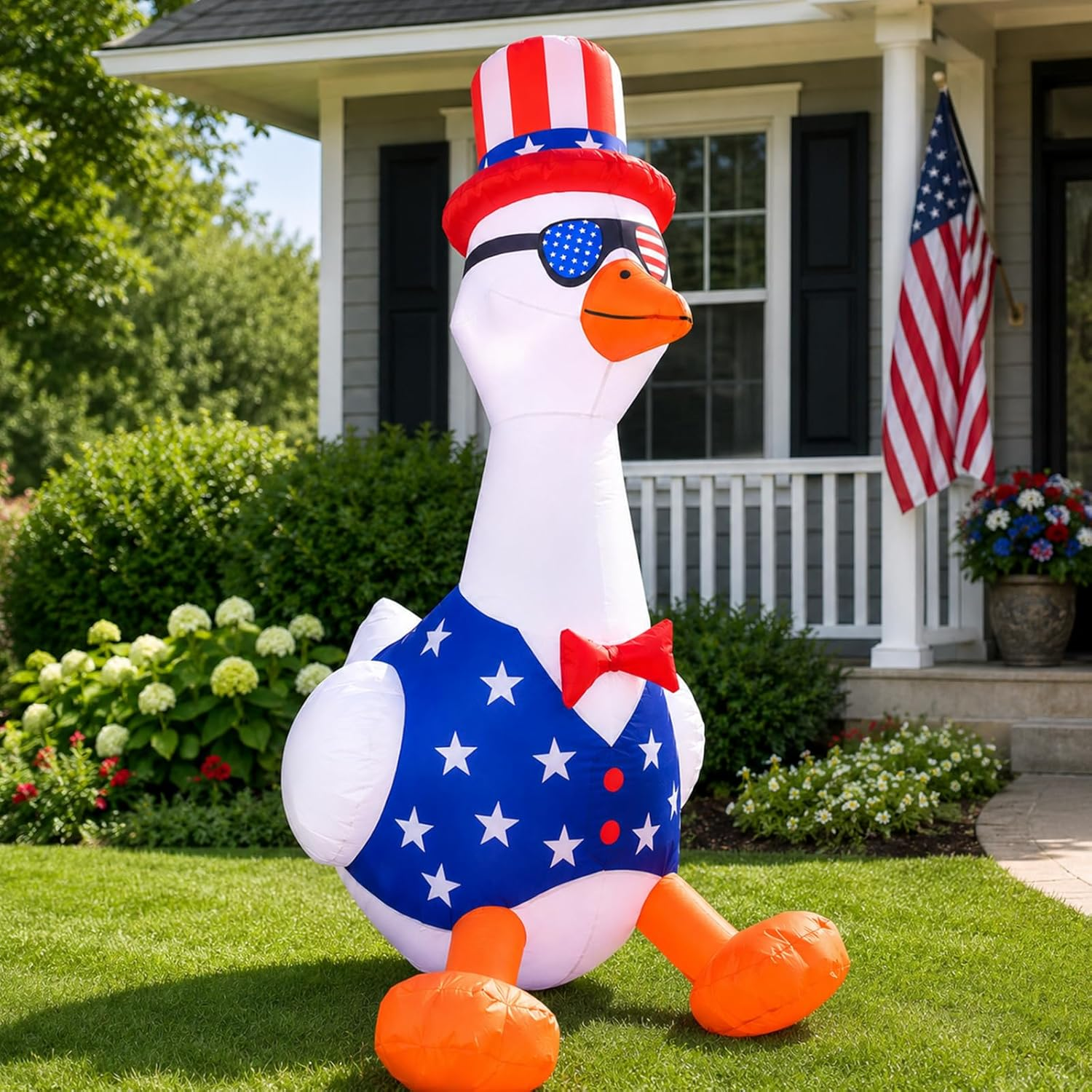5Ft 4Th of July Inflatables Outdoor Decorations with Built-In LED Lights, Patriotic Goose Giant Blow up Yard Decorations, Inflatable Decor for Independence Day Memorial Day Fourth of July Yard Garden