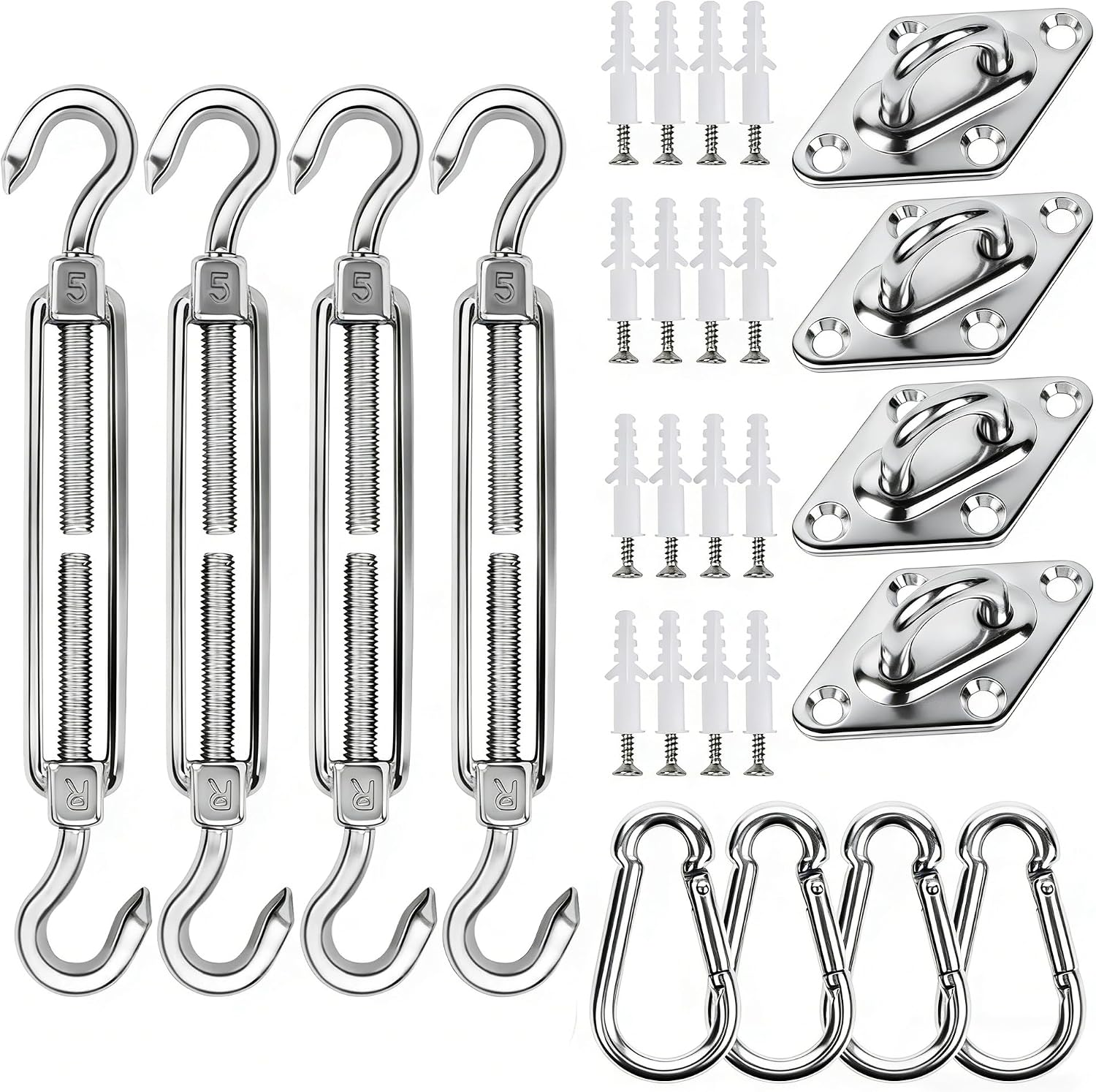 Juego de Accesorios de Acero Inoxidable para Malla Sombra Paquete 44 Pzas