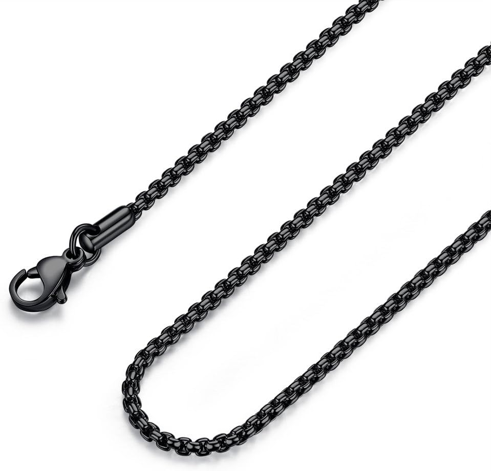 Collar de cadena tipo cable Rolo negro de acero inoxidable para hombre y mujer